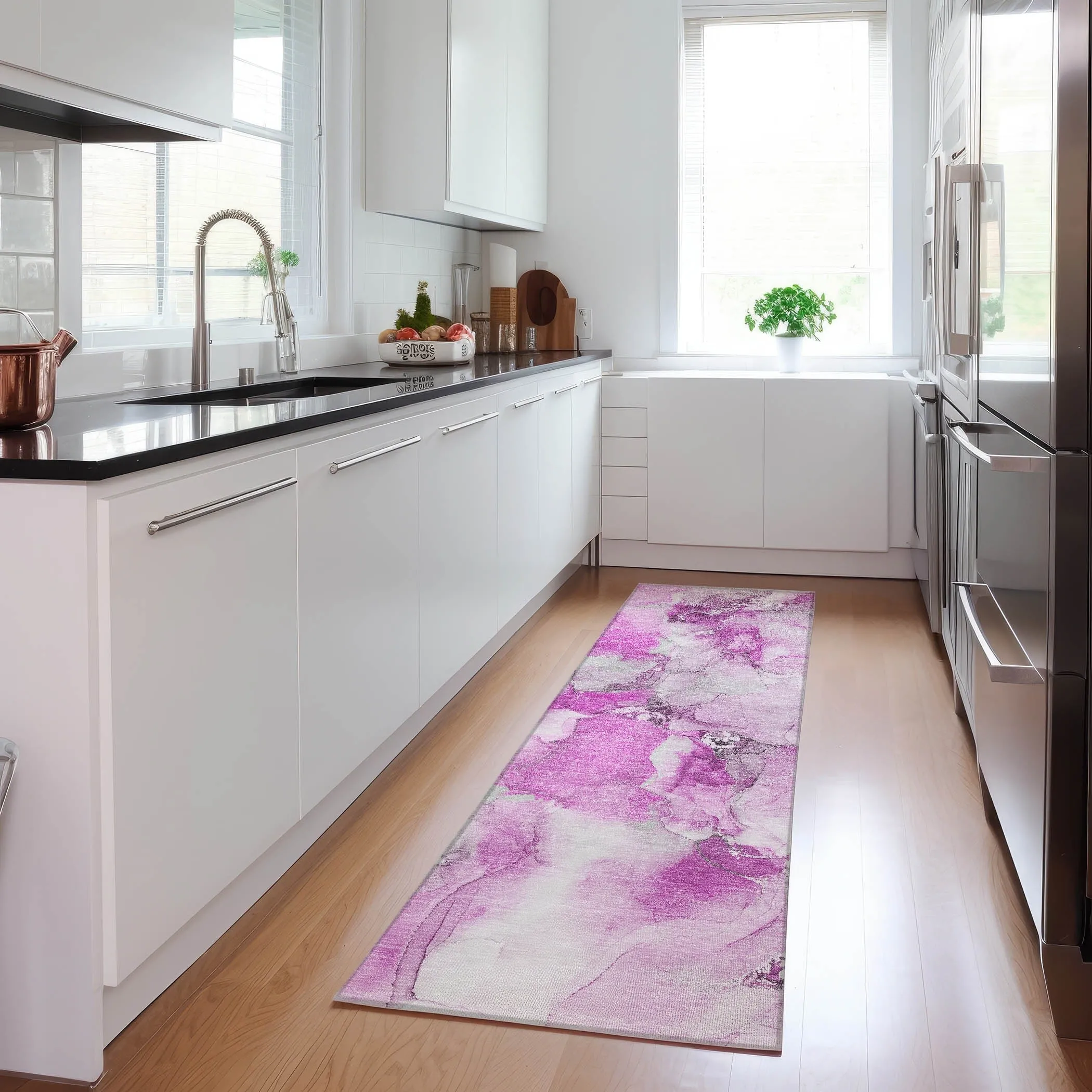 Machine Washable Indoor/ Outdoor Abstract Watercolor Chantille Rug