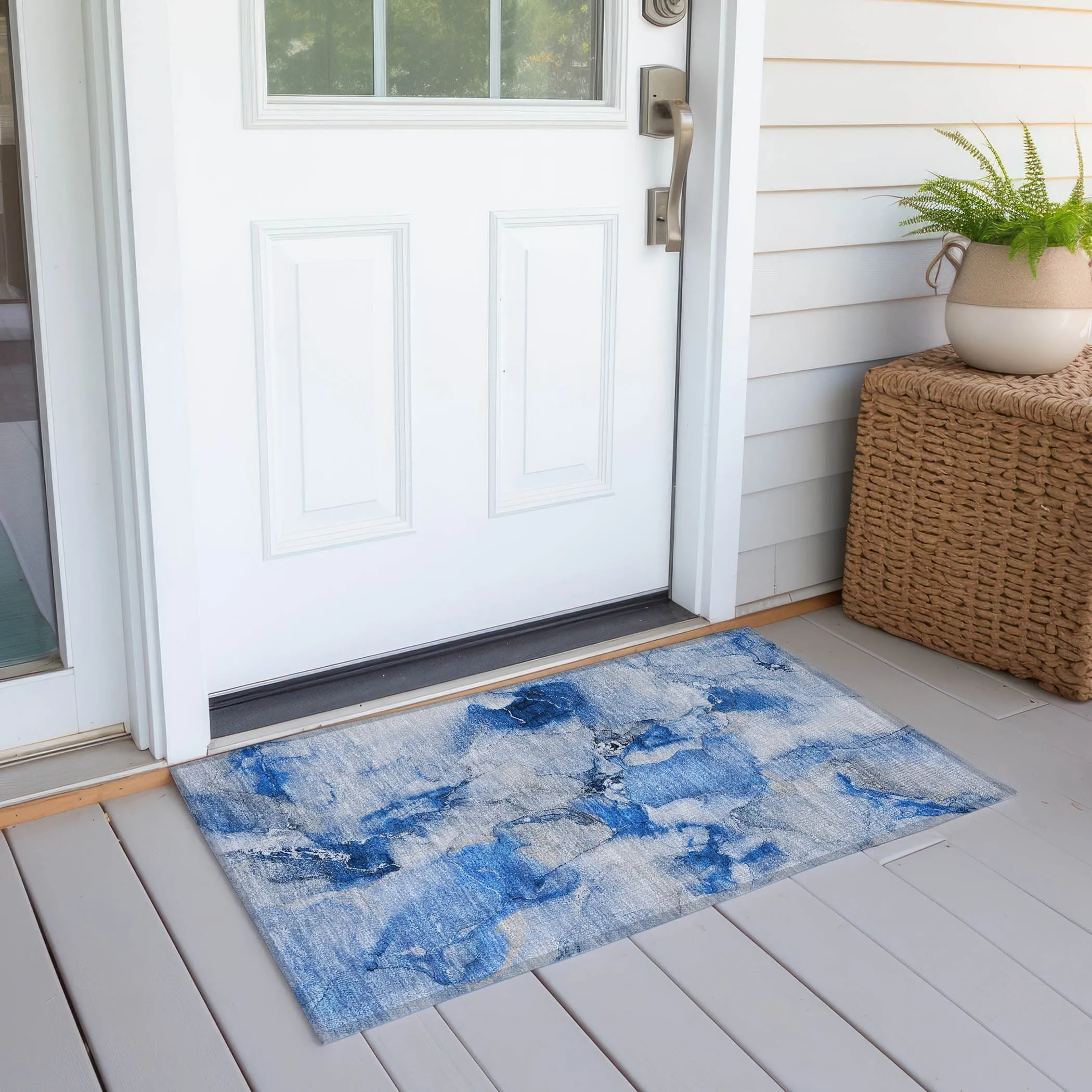 Machine Washable Indoor/ Outdoor Abstract Watercolor Chantille Rug