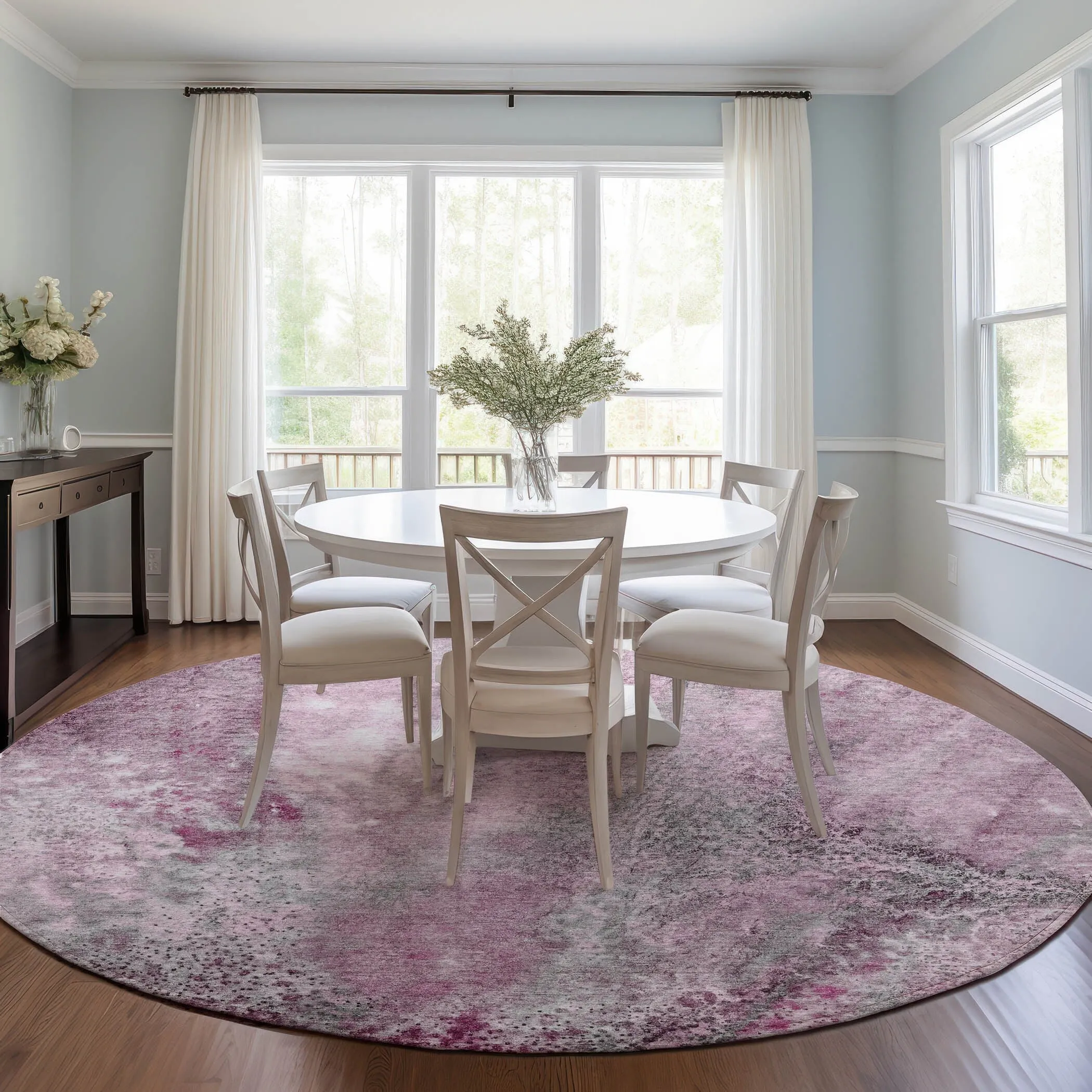 Machine Washable Indoor/ Outdoor Abstract Watercolor Chantille Rug