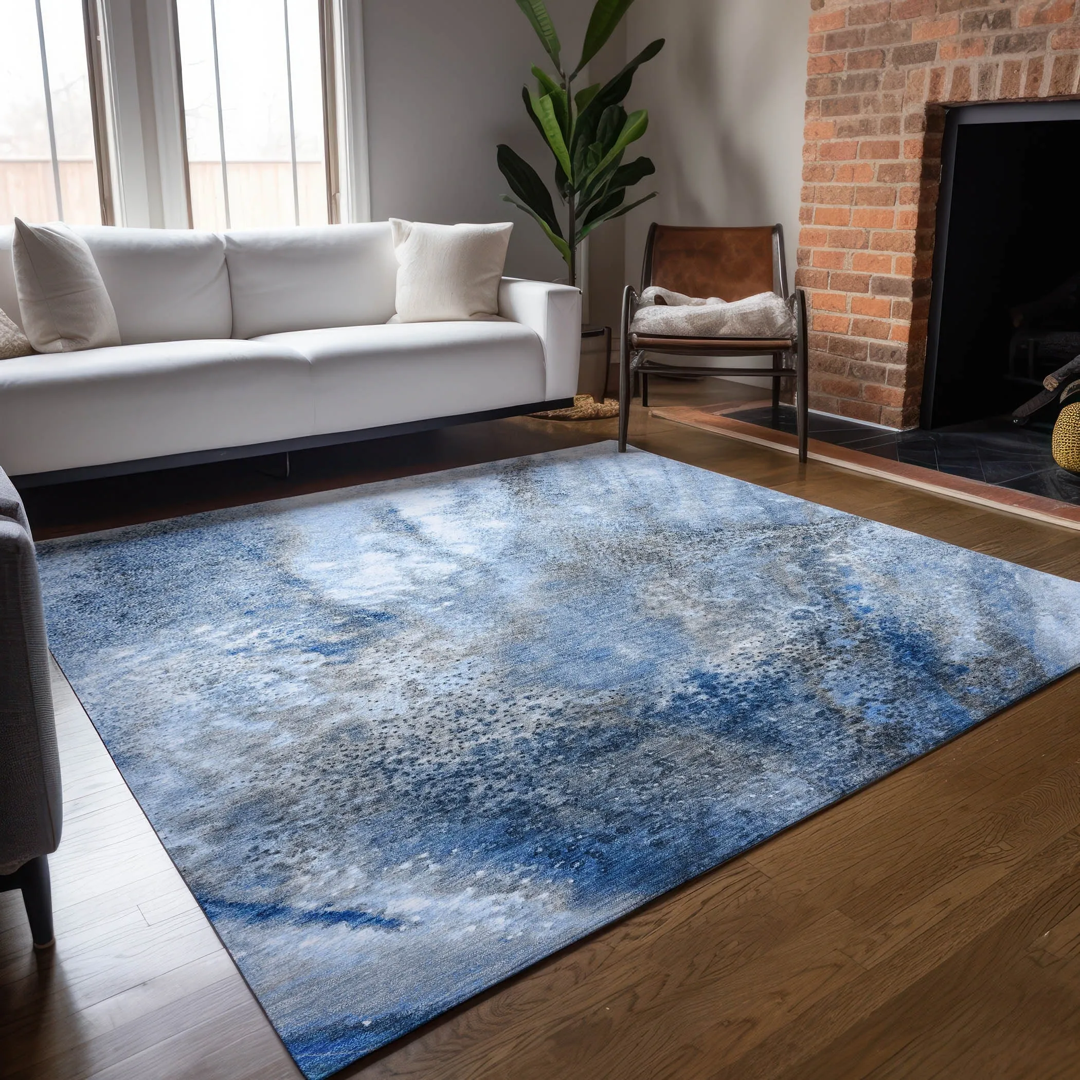 Machine Washable Indoor/ Outdoor Abstract Watercolor Chantille Rug