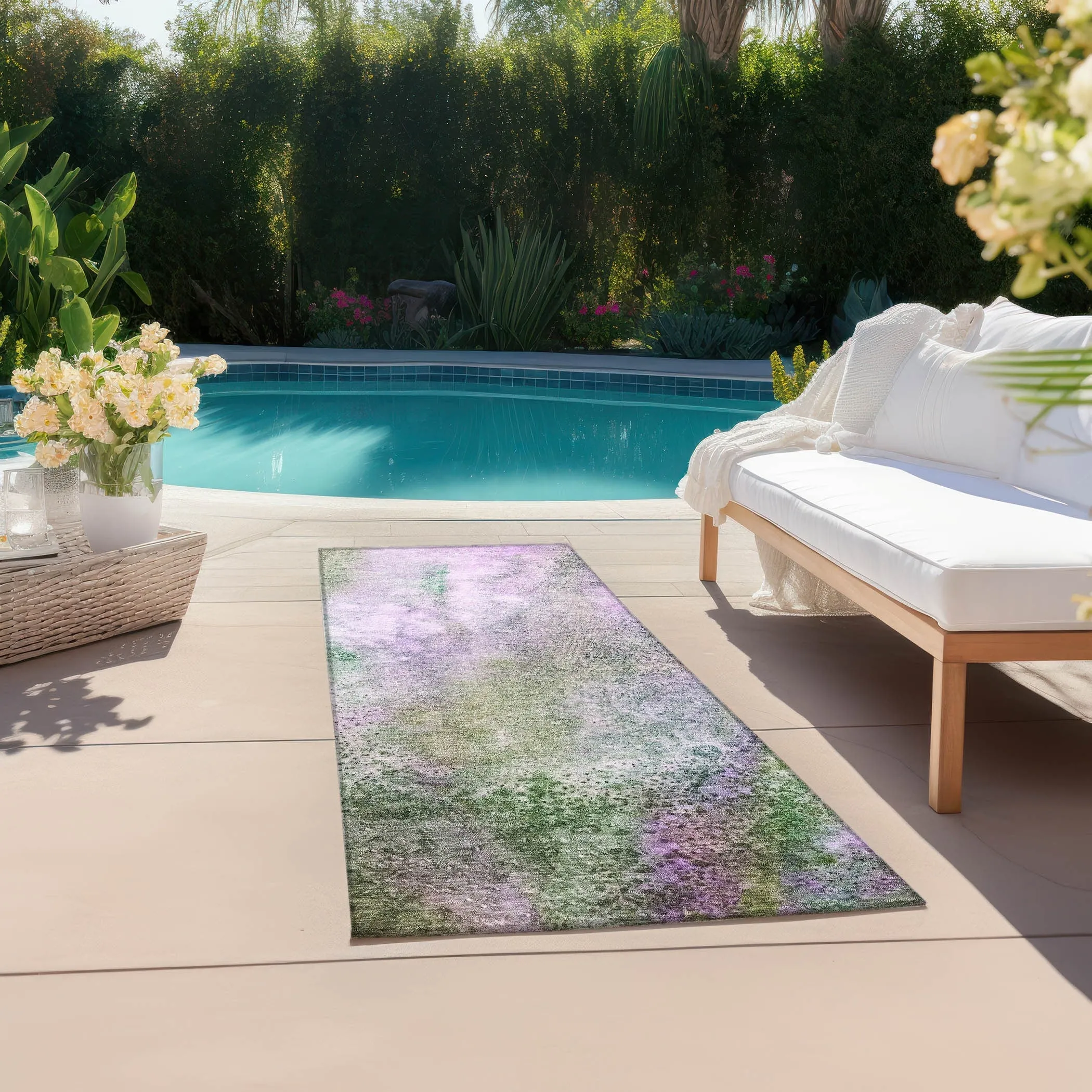 Machine Washable Indoor/ Outdoor Abstract Watercolor Chantille Rug
