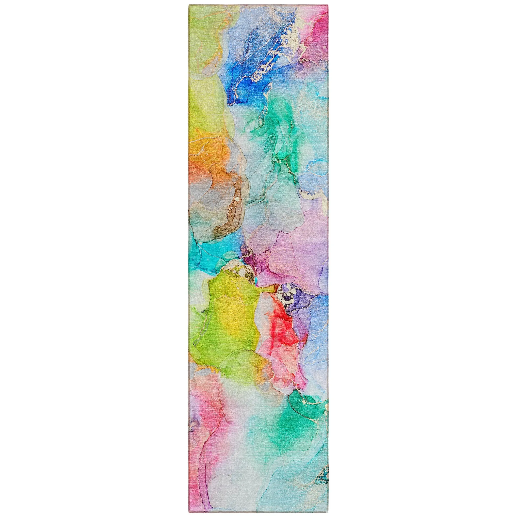 Machine Washable Indoor/ Outdoor Abstract Watercolor Chantille Rug