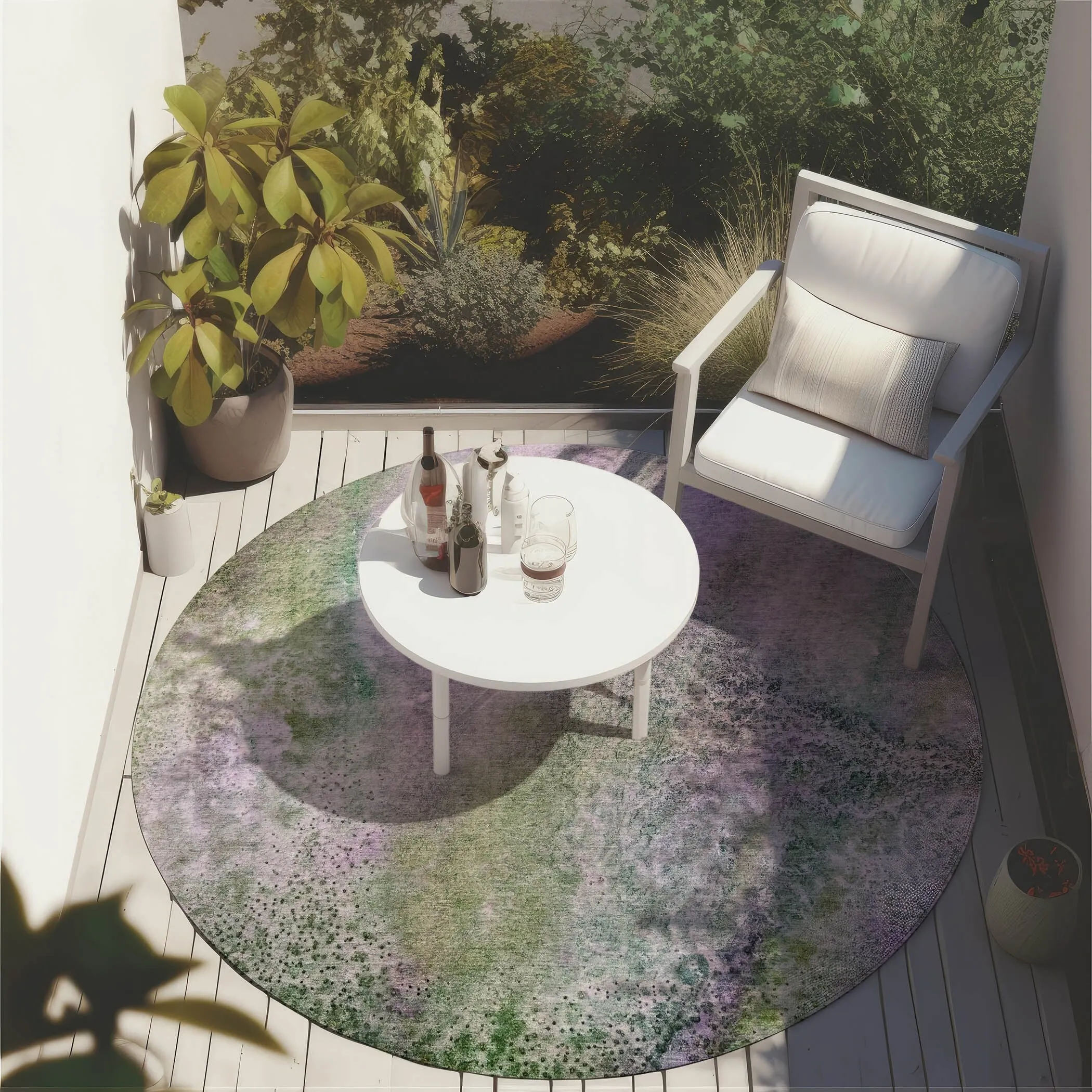 Machine Washable Indoor/ Outdoor Abstract Watercolor Chantille Rug