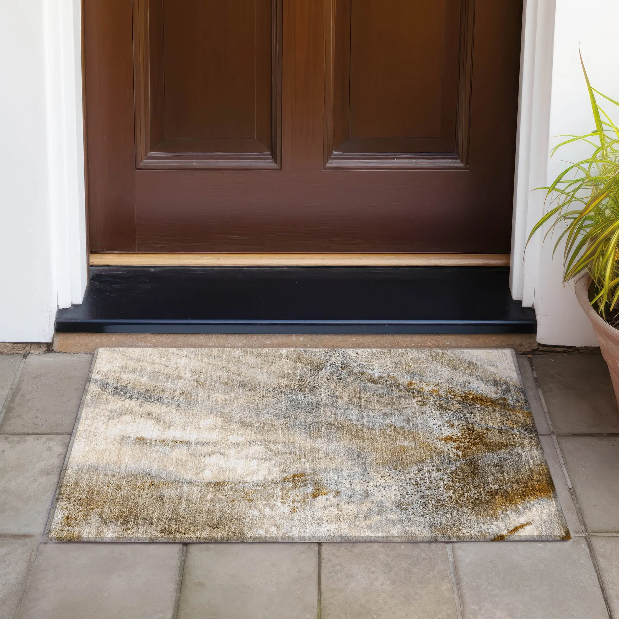 Machine Washable Indoor/ Outdoor Abstract Watercolor Chantille Rug