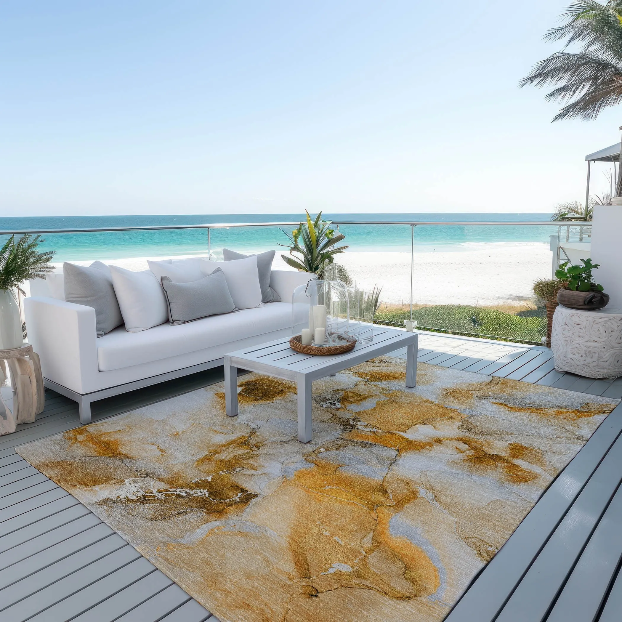 Machine Washable Indoor/ Outdoor Abstract Watercolor Chantille Rug