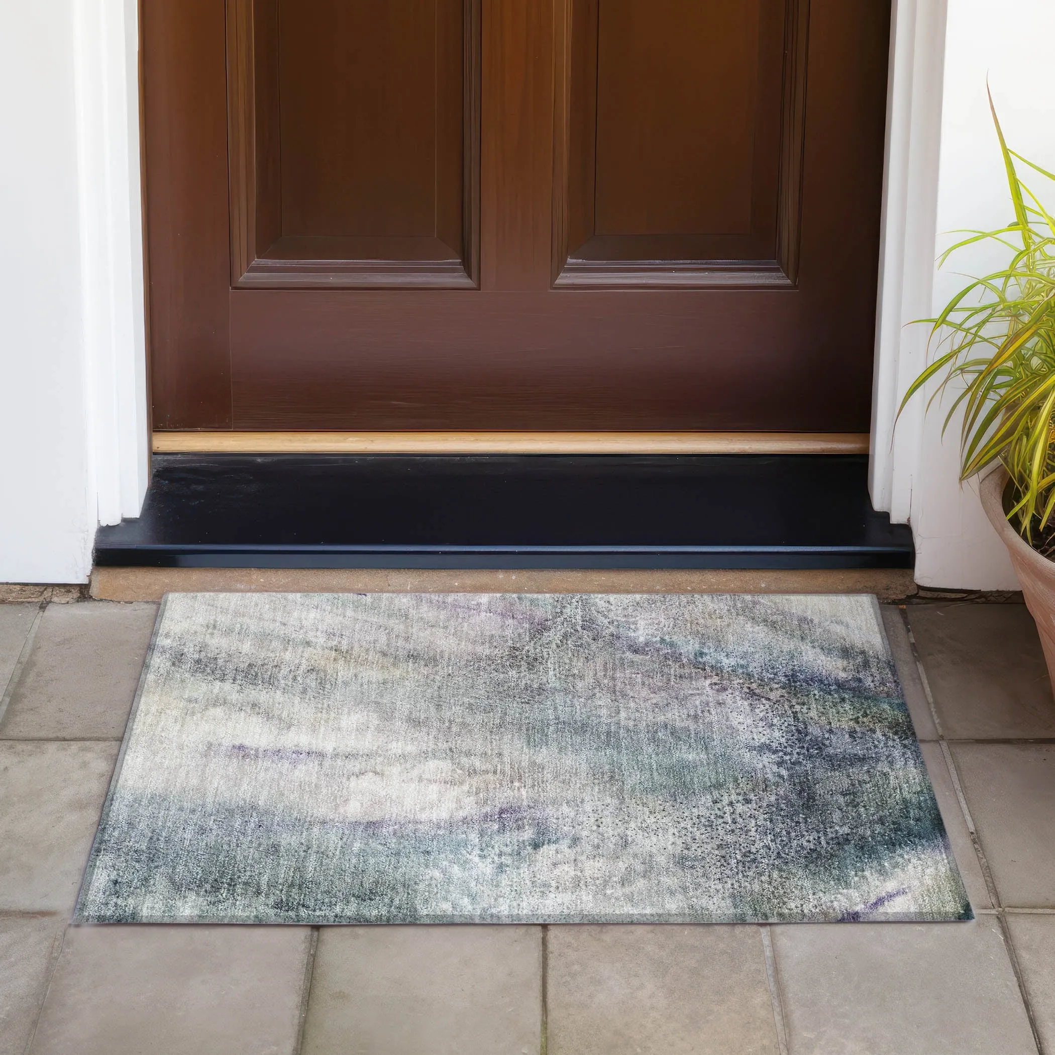 Machine Washable Indoor/ Outdoor Abstract Watercolor Chantille Rug
