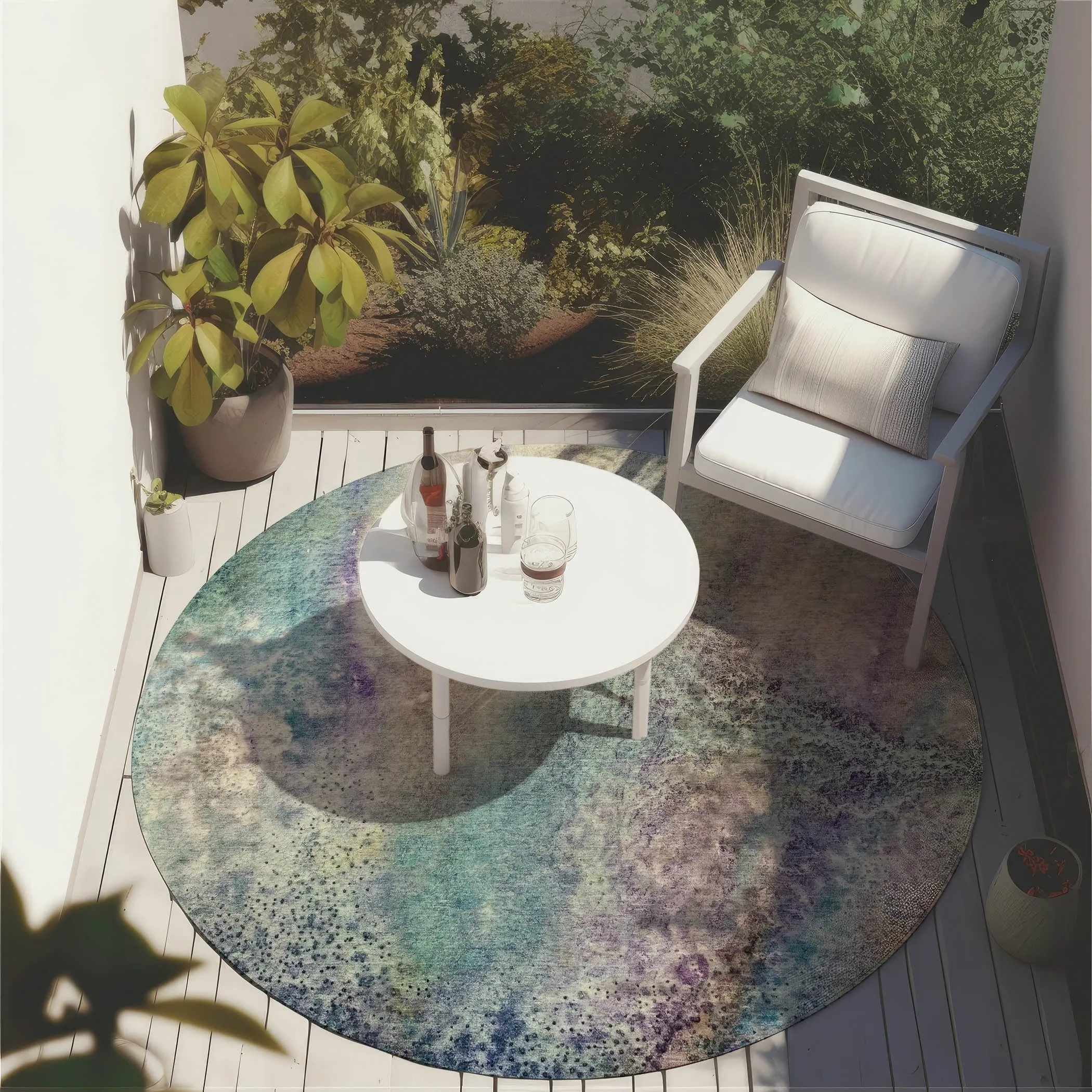 Machine Washable Indoor/ Outdoor Abstract Watercolor Chantille Rug