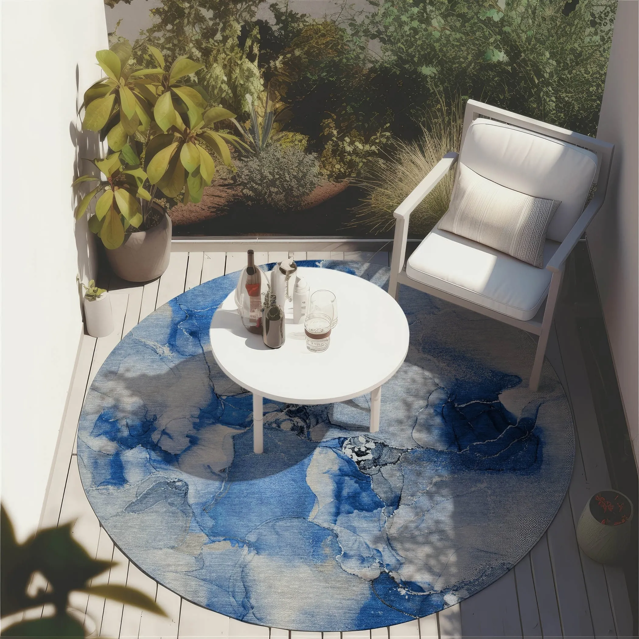 Machine Washable Indoor/ Outdoor Abstract Watercolor Chantille Rug
