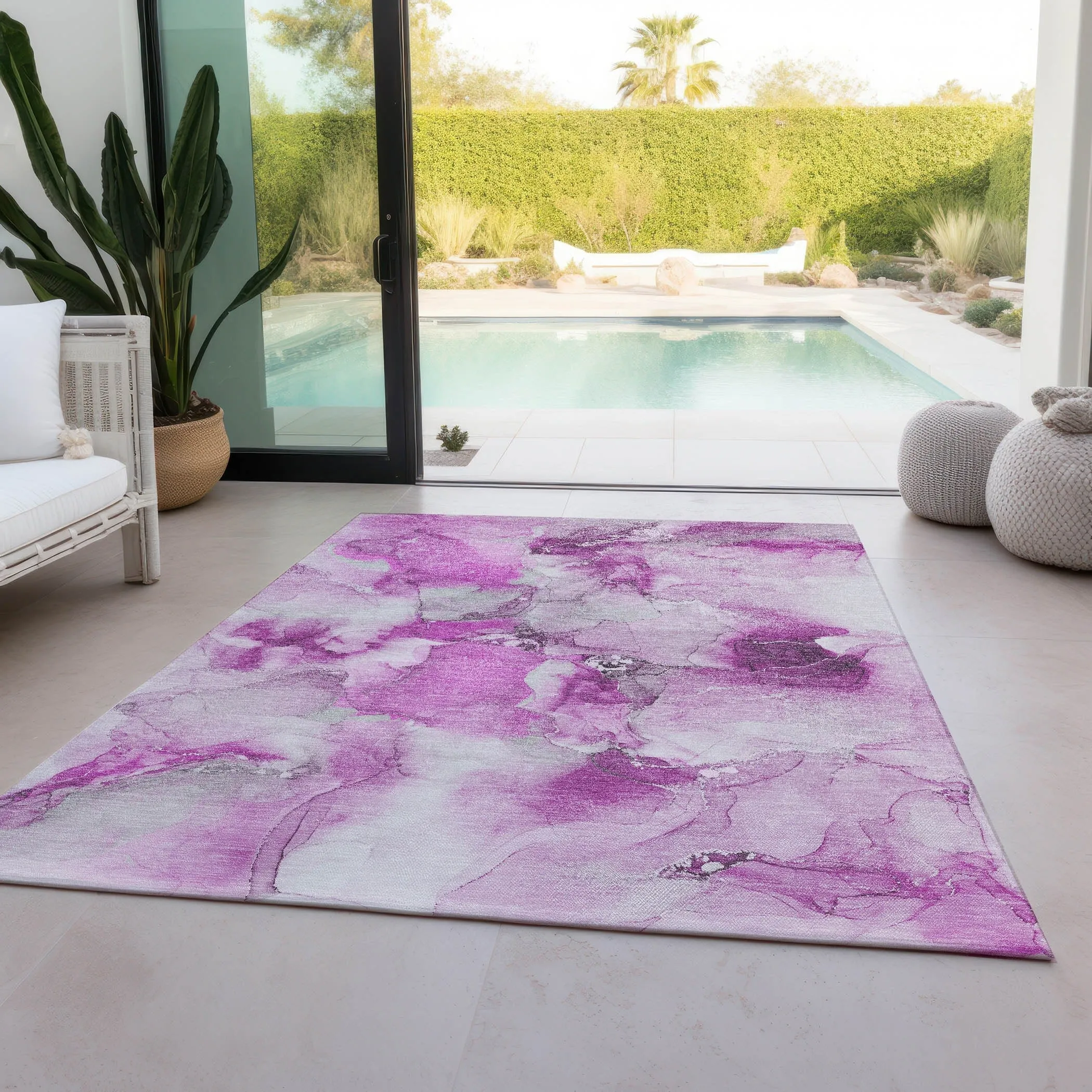 Machine Washable Indoor/ Outdoor Abstract Watercolor Chantille Rug