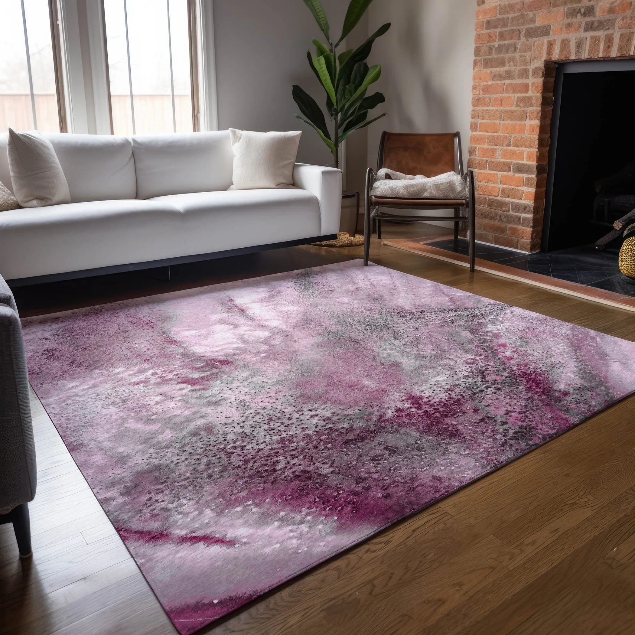 Machine Washable Indoor/ Outdoor Abstract Watercolor Chantille Rug