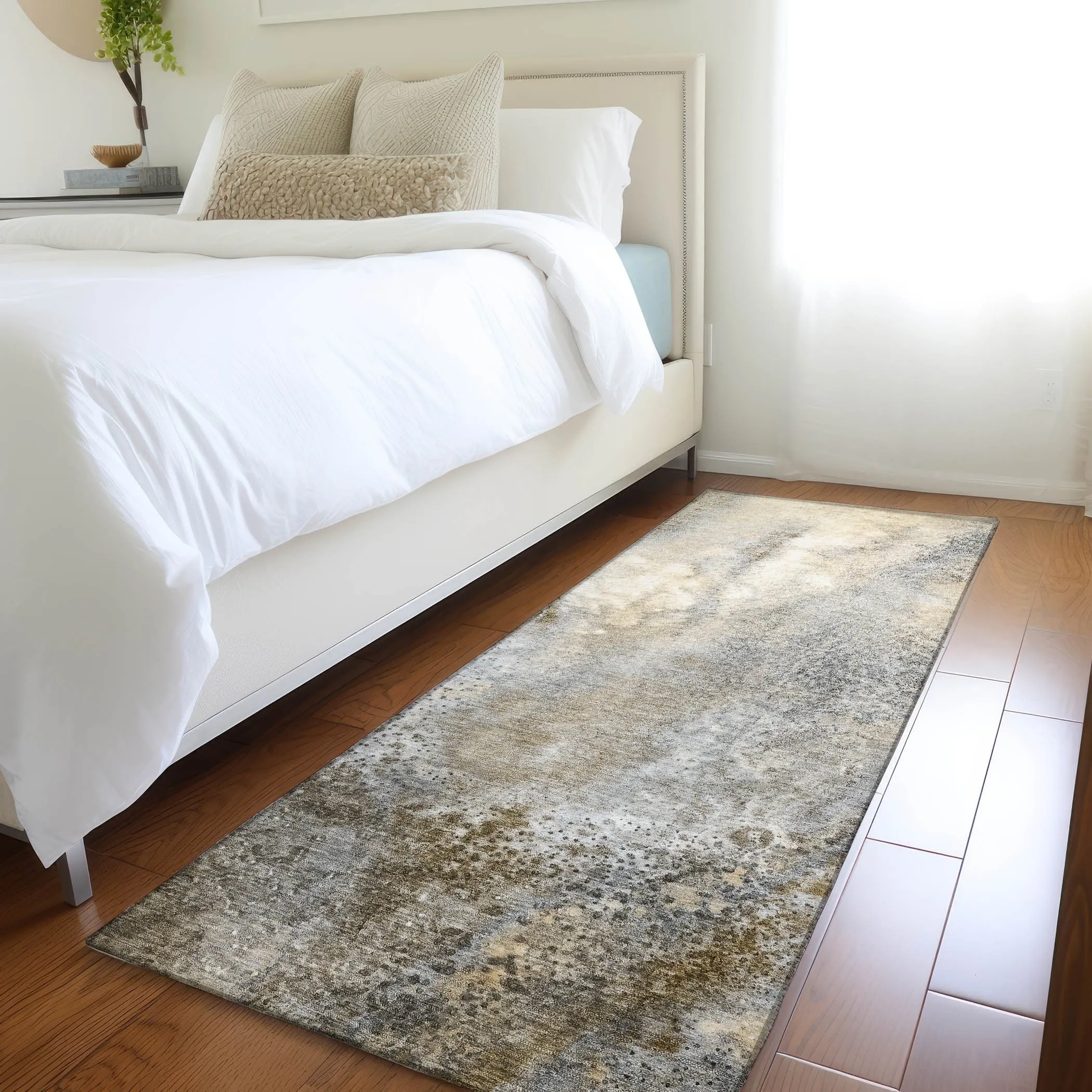 Machine Washable Indoor/ Outdoor Abstract Watercolor Chantille Rug