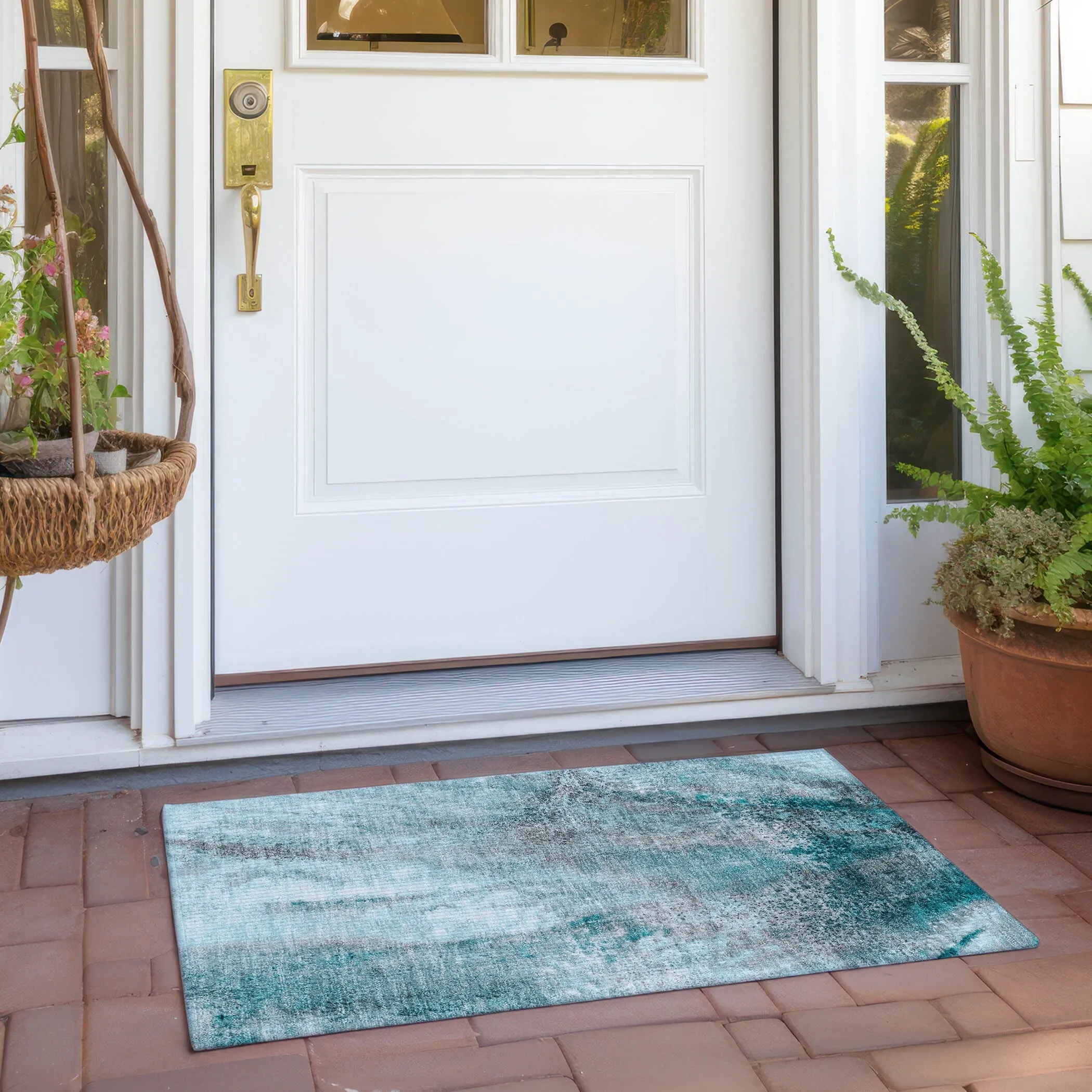 Machine Washable Indoor/ Outdoor Abstract Watercolor Chantille Rug