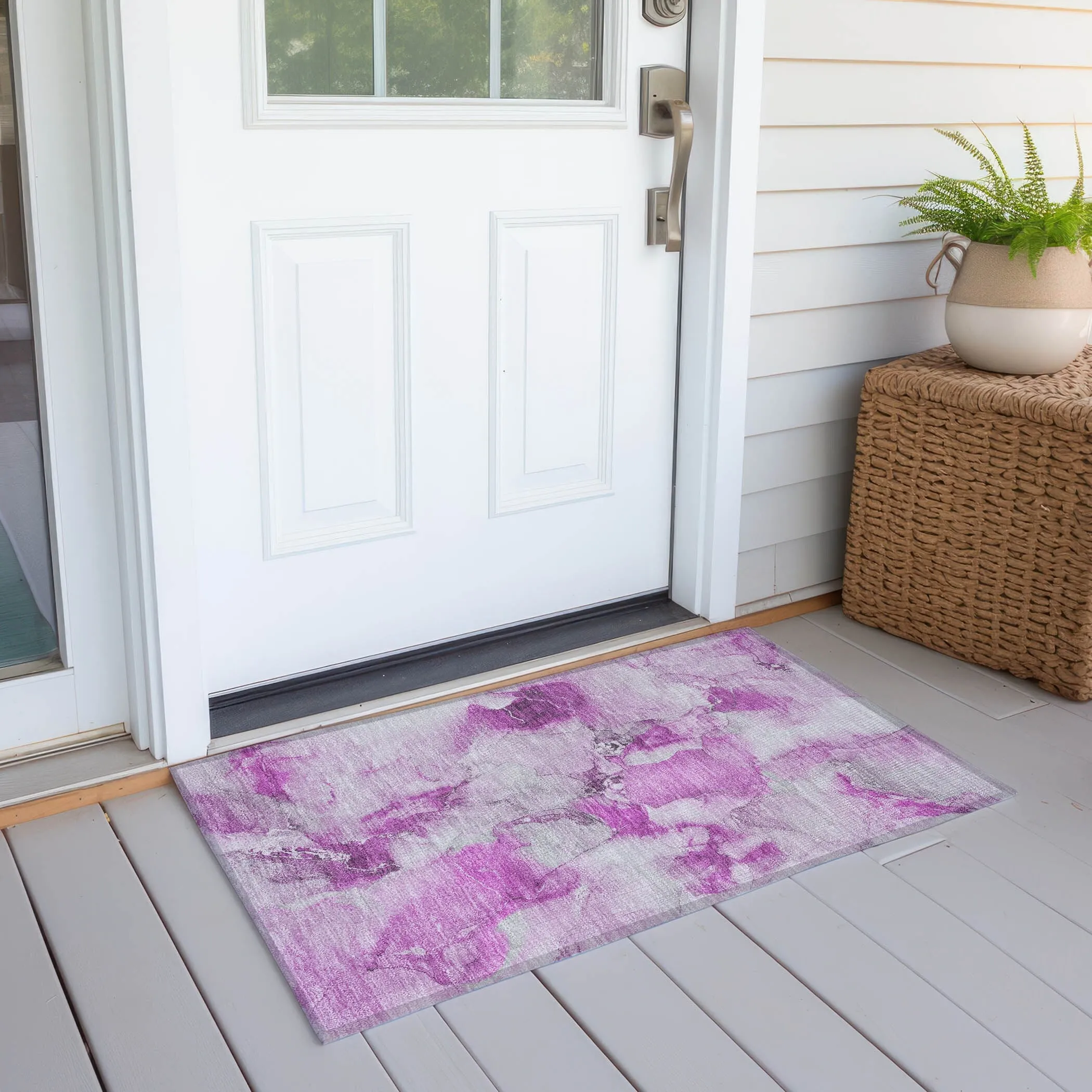 Machine Washable Indoor/ Outdoor Abstract Watercolor Chantille Rug