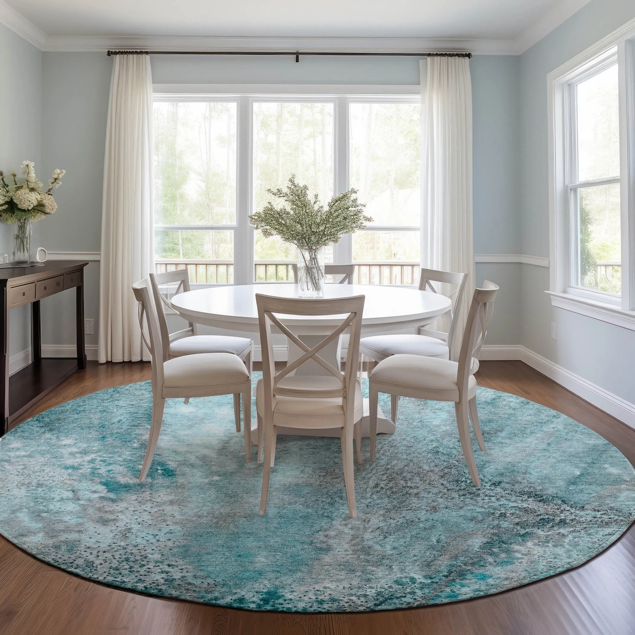 Machine Washable Indoor/ Outdoor Abstract Watercolor Chantille Rug