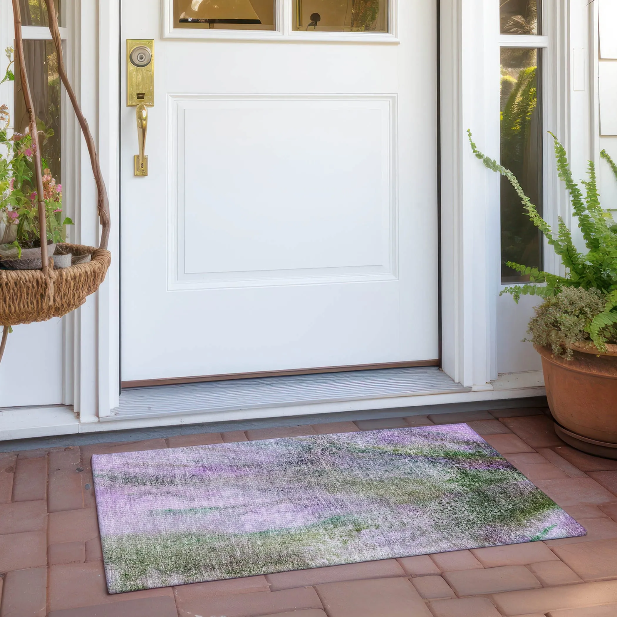 Machine Washable Indoor/ Outdoor Abstract Watercolor Chantille Rug