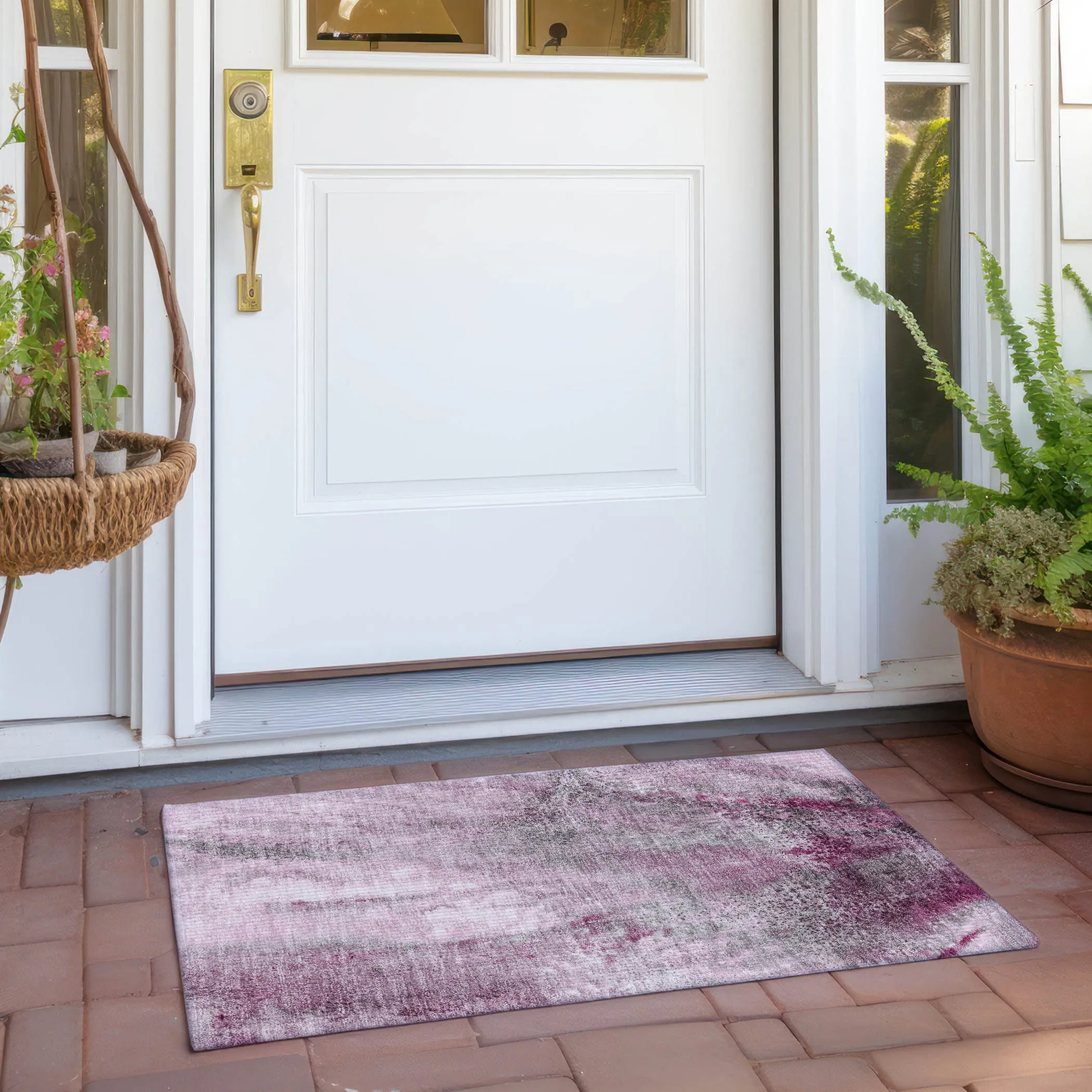 Machine Washable Indoor/ Outdoor Abstract Watercolor Chantille Rug