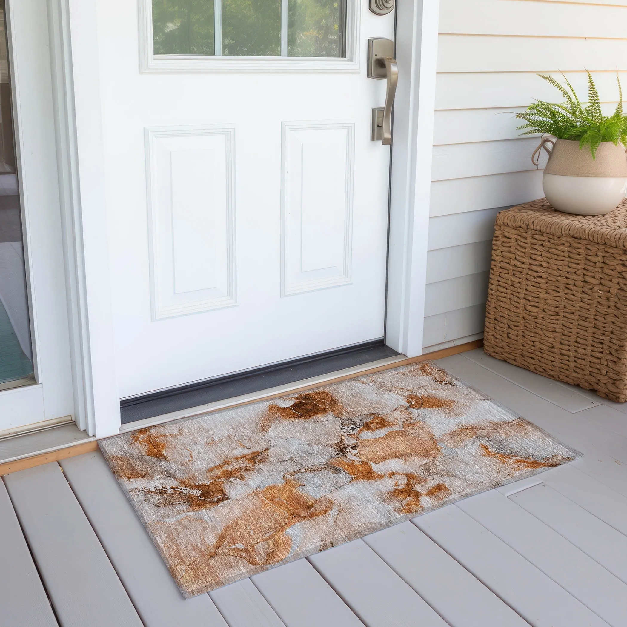 Machine Washable Indoor/ Outdoor Abstract Watercolor Chantille Rug