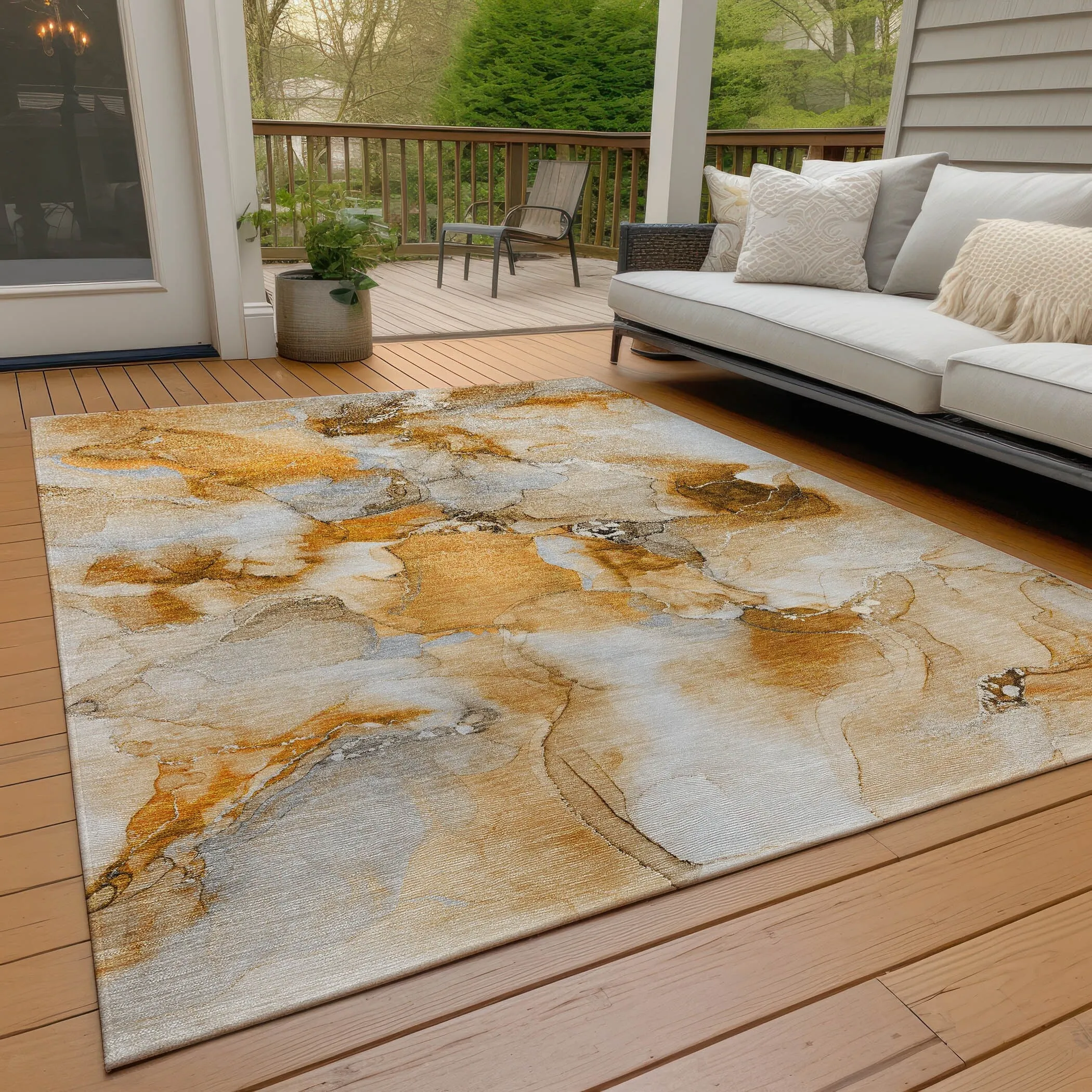 Machine Washable Indoor/ Outdoor Abstract Watercolor Chantille Rug