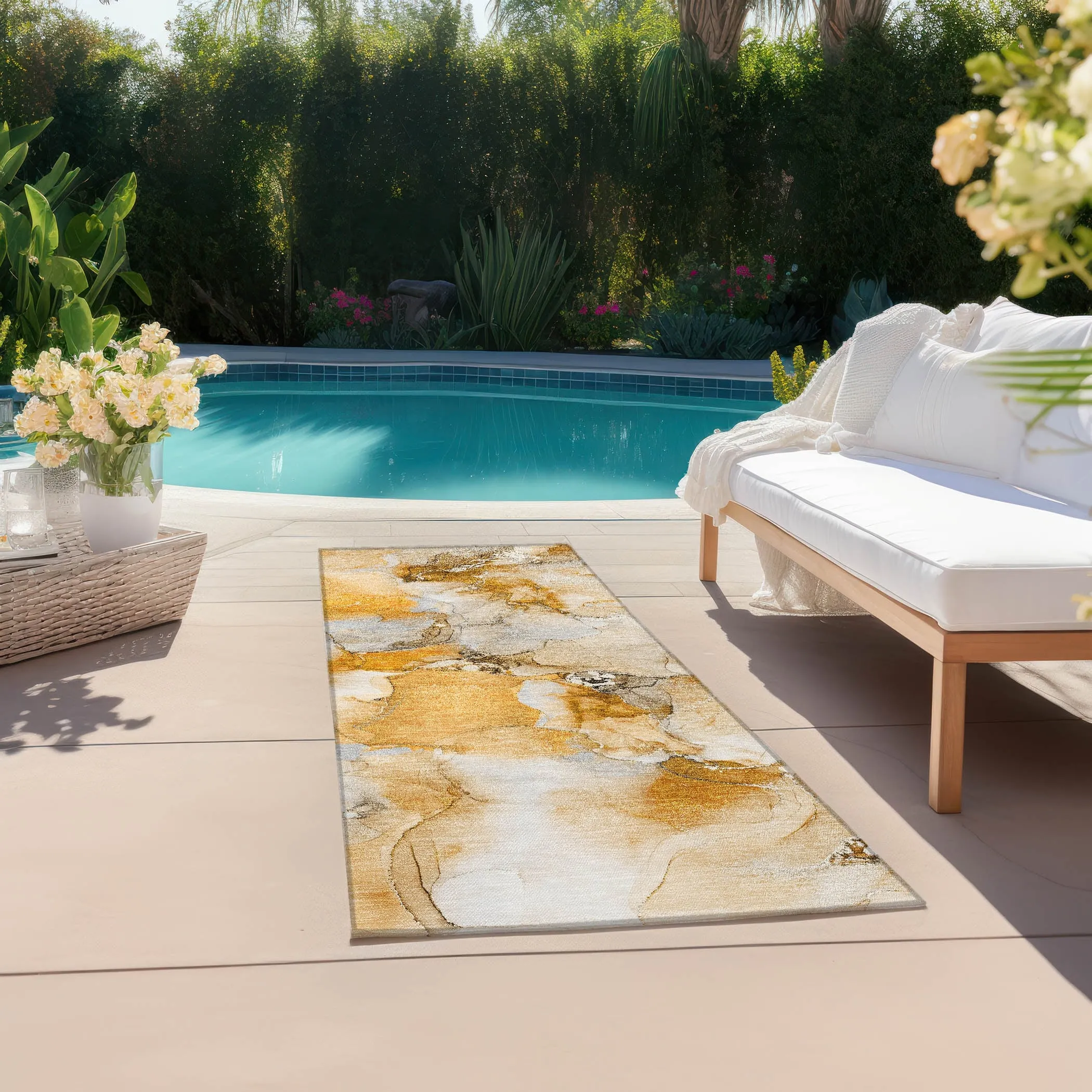Machine Washable Indoor/ Outdoor Abstract Watercolor Chantille Rug