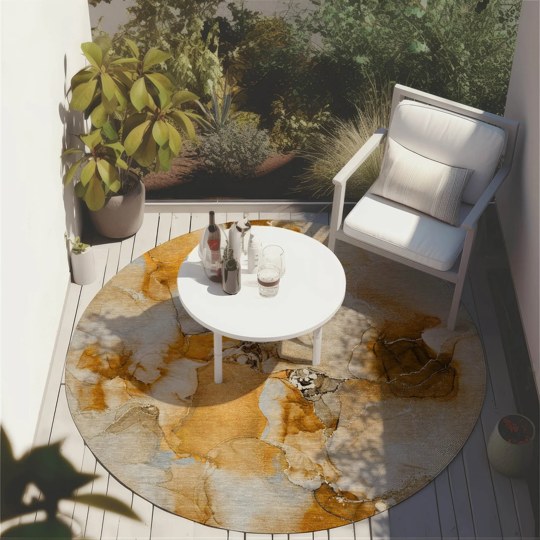 Machine Washable Indoor/ Outdoor Abstract Watercolor Chantille Rug