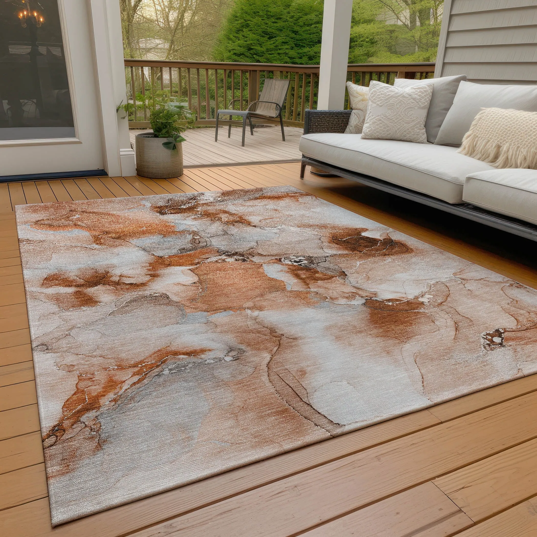 Machine Washable Indoor/ Outdoor Abstract Watercolor Chantille Rug