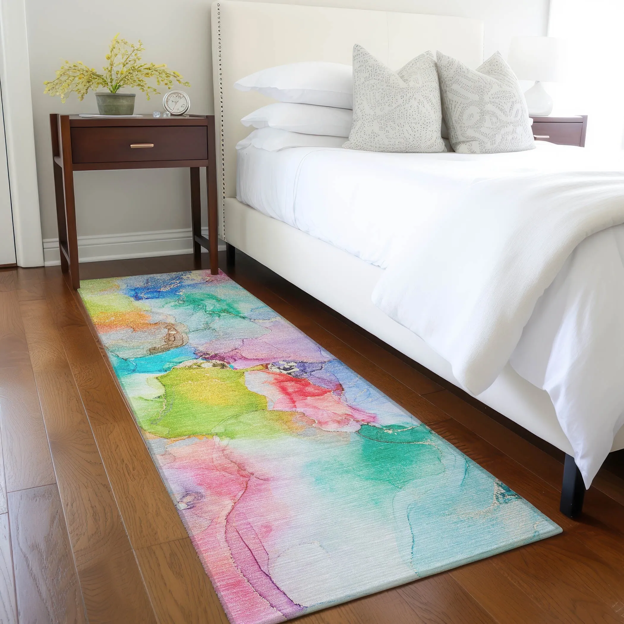 Machine Washable Indoor/ Outdoor Abstract Watercolor Chantille Rug
