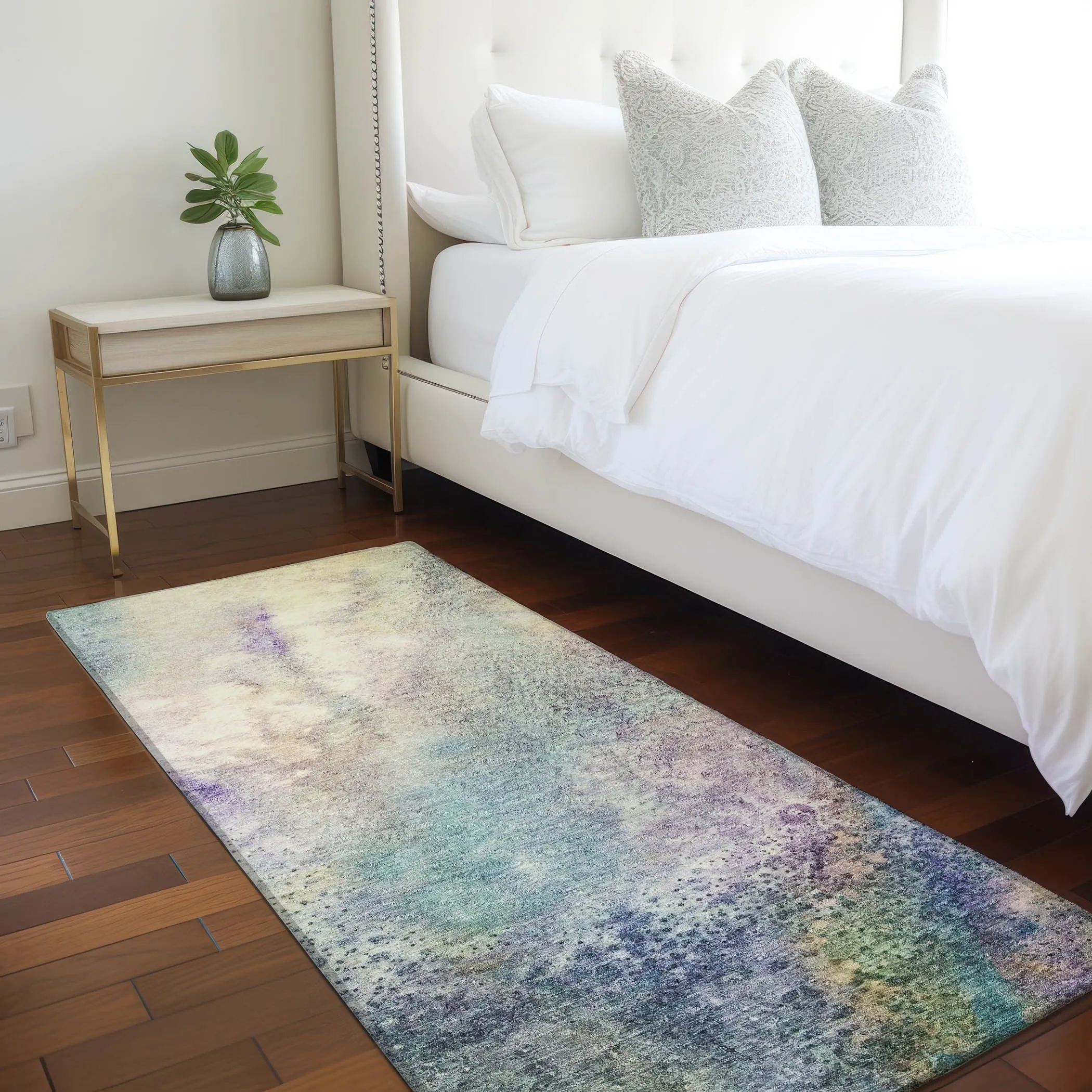 Machine Washable Indoor/ Outdoor Abstract Watercolor Chantille Rug