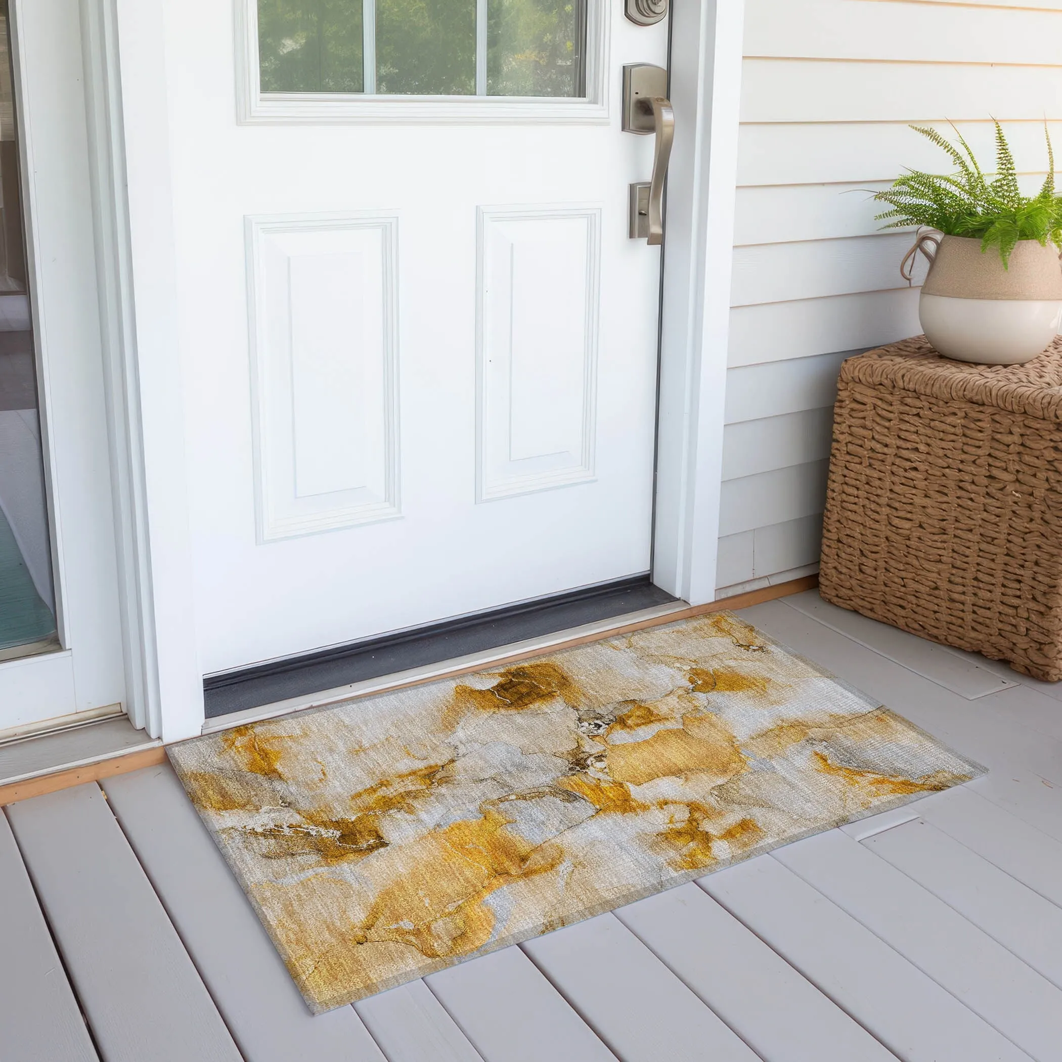Machine Washable Indoor/ Outdoor Abstract Watercolor Chantille Rug