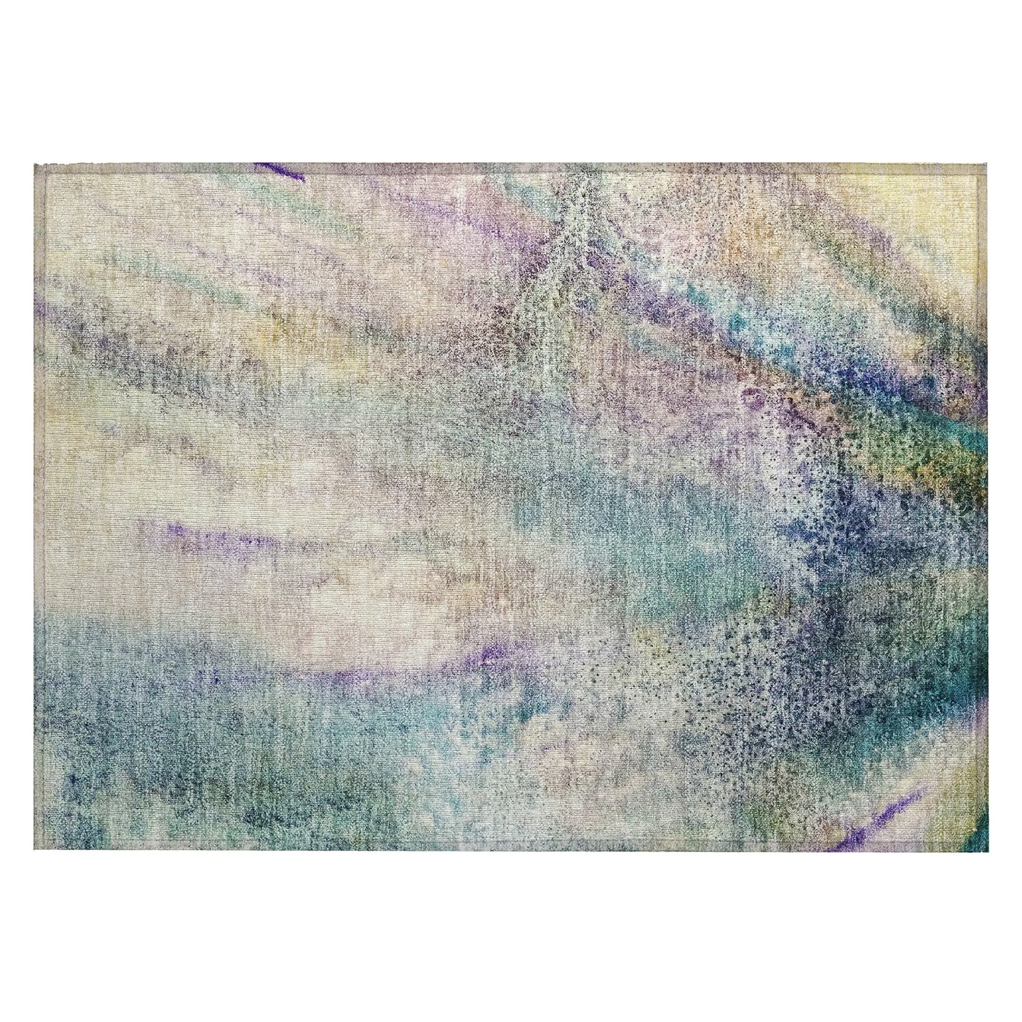Machine Washable Indoor/ Outdoor Abstract Watercolor Chantille Rug