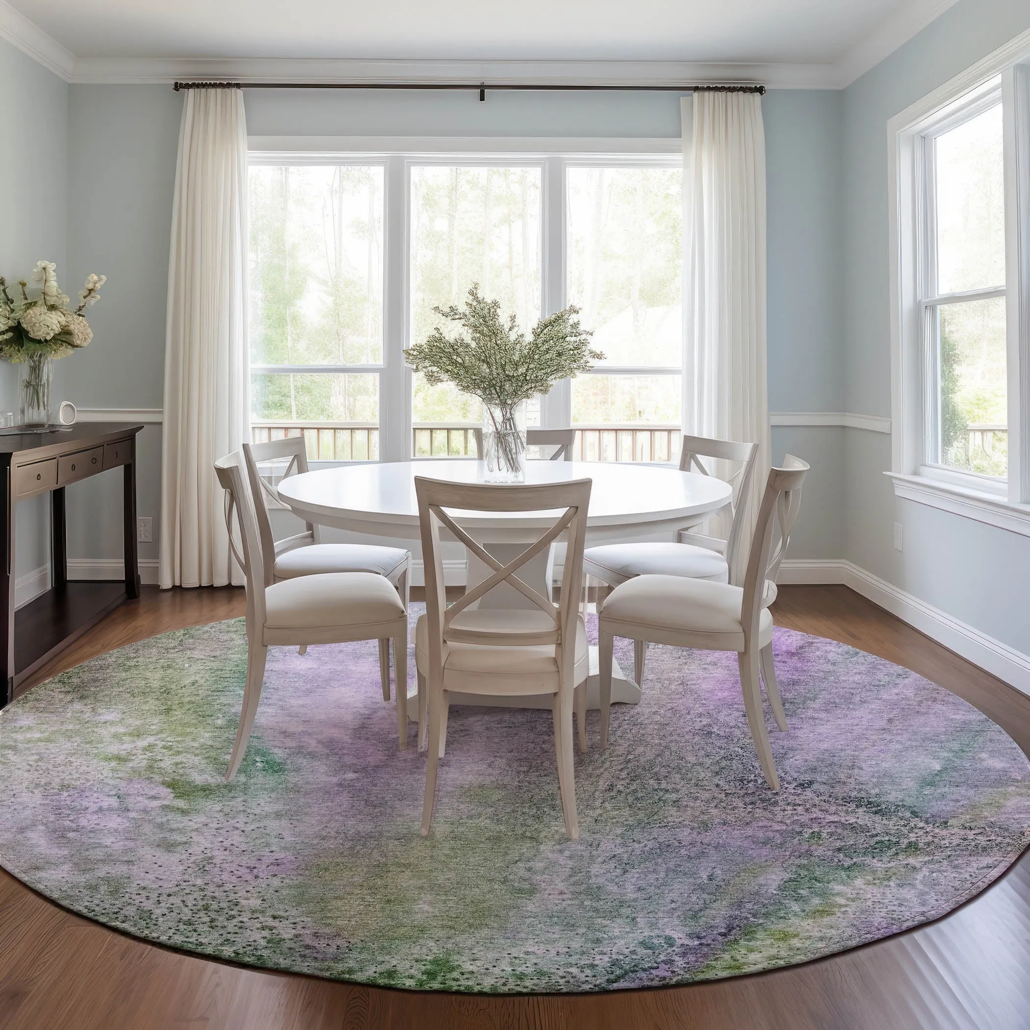 Machine Washable Indoor/ Outdoor Abstract Watercolor Chantille Rug