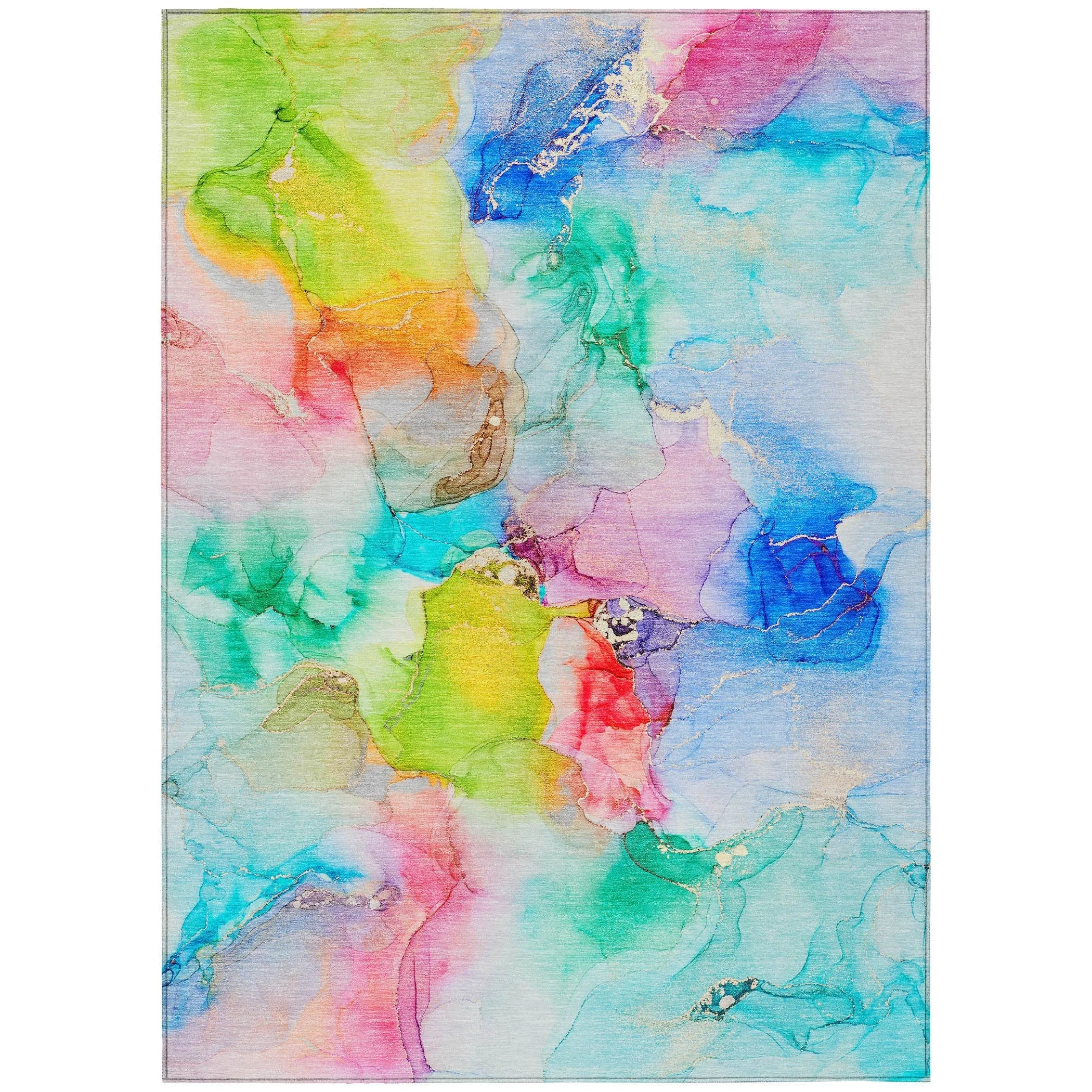 Machine Washable Indoor/ Outdoor Abstract Watercolor Chantille Rug