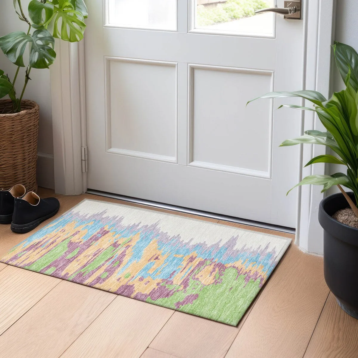 Machine Washable Indoor/ Outdoor Brushstrokes Ombre Chantille Rug