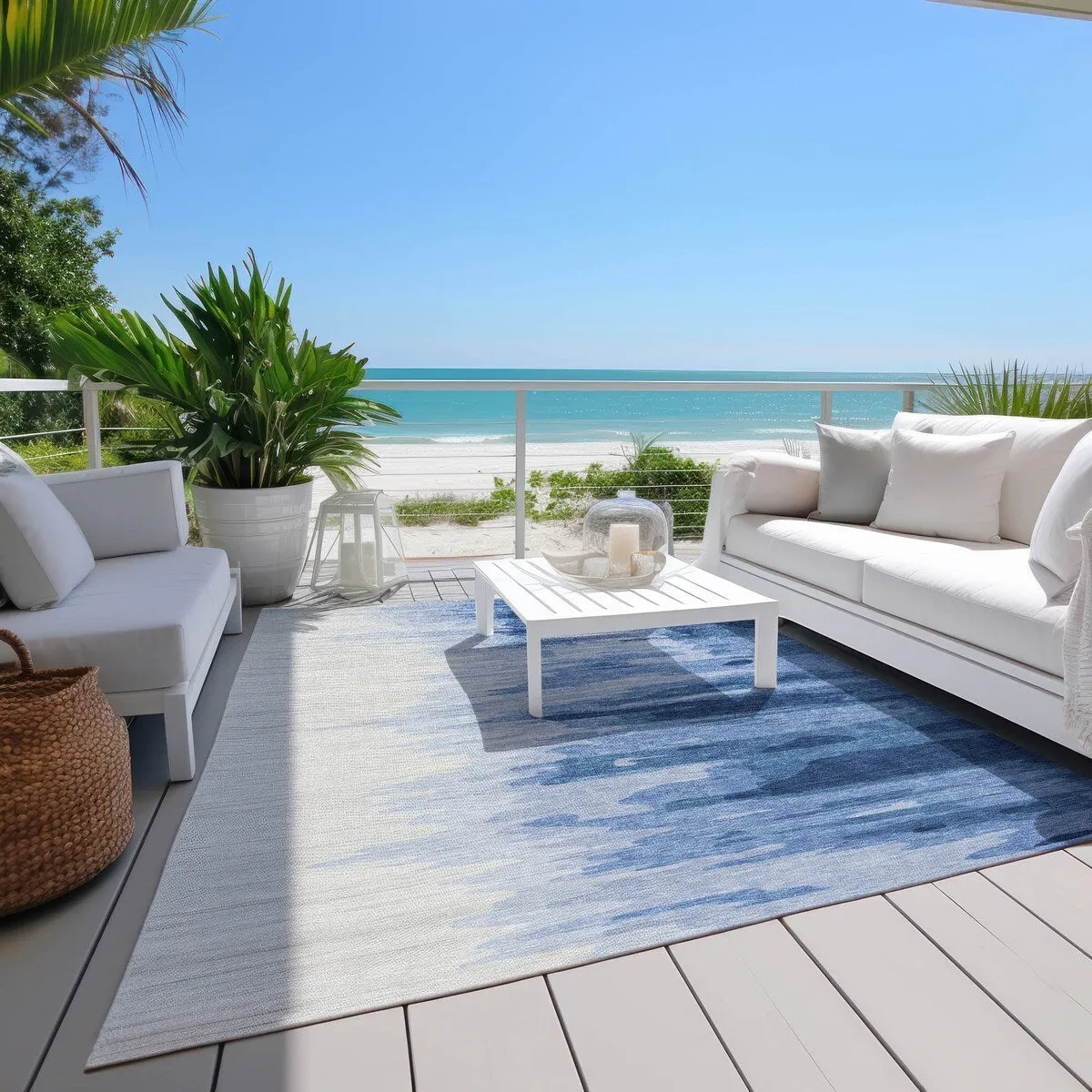 Machine Washable Indoor/ Outdoor Brushstrokes Ombre Chantille Rug