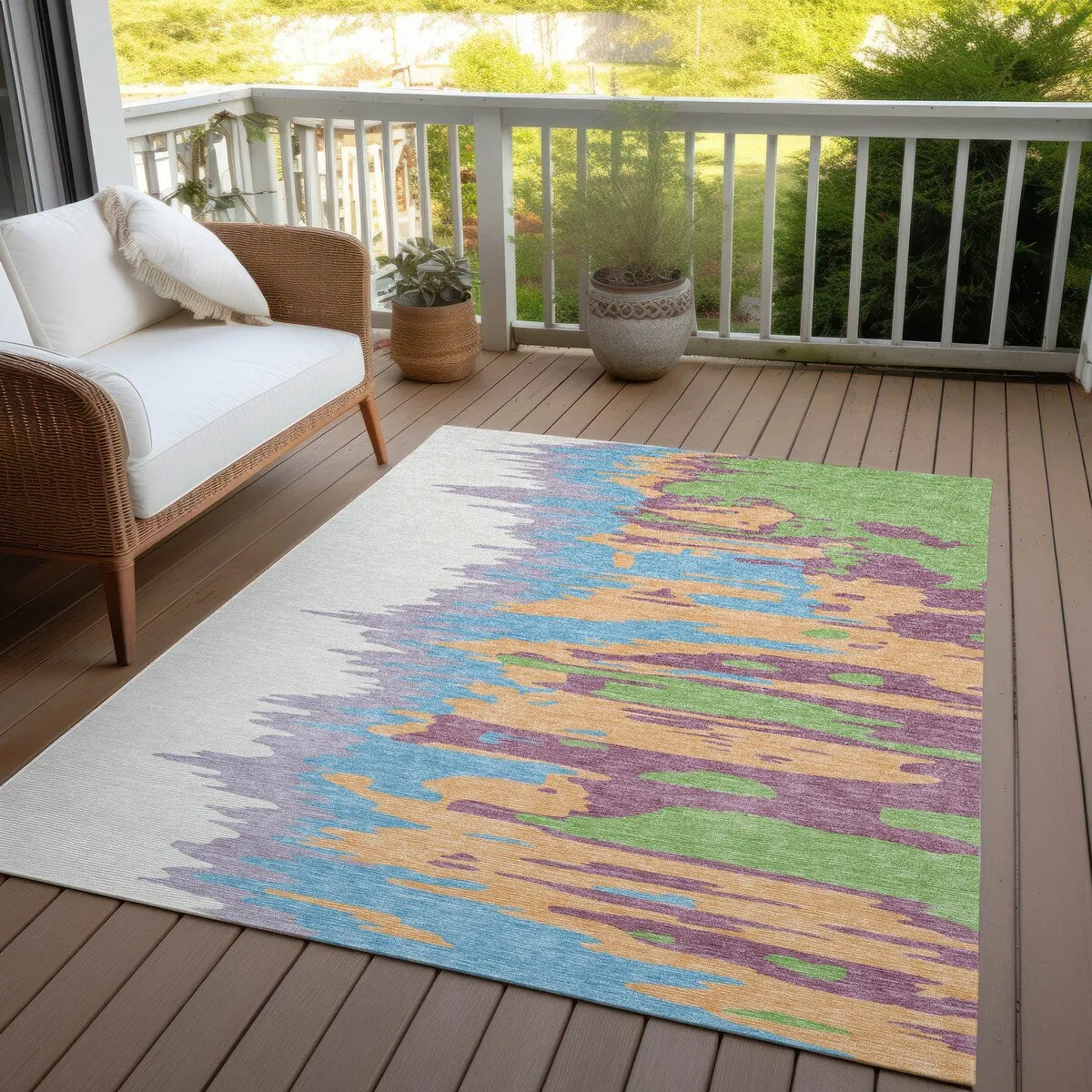 Machine Washable Indoor/ Outdoor Brushstrokes Ombre Chantille Rug