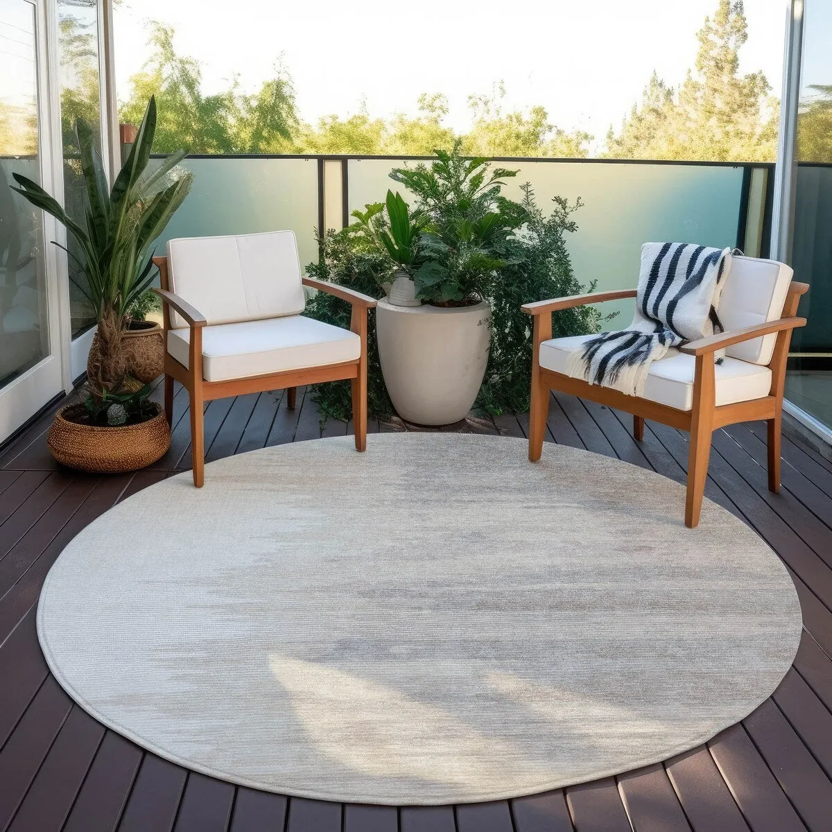 Machine Washable Indoor/ Outdoor Brushstrokes Ombre Chantille Rug