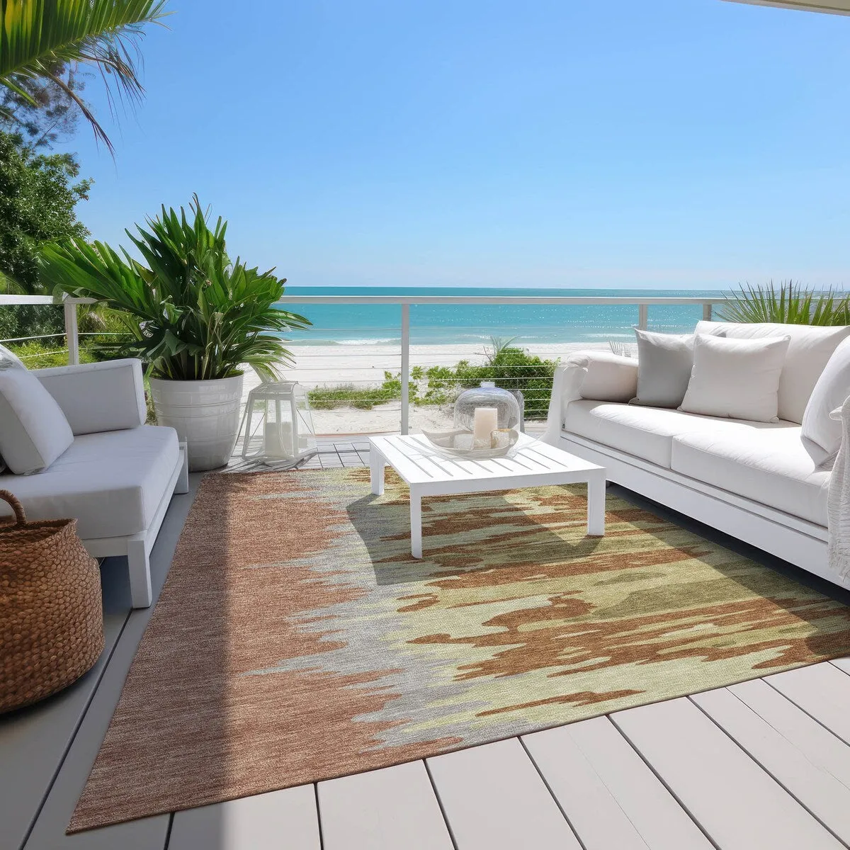 Machine Washable Indoor/ Outdoor Brushstrokes Ombre Chantille Rug