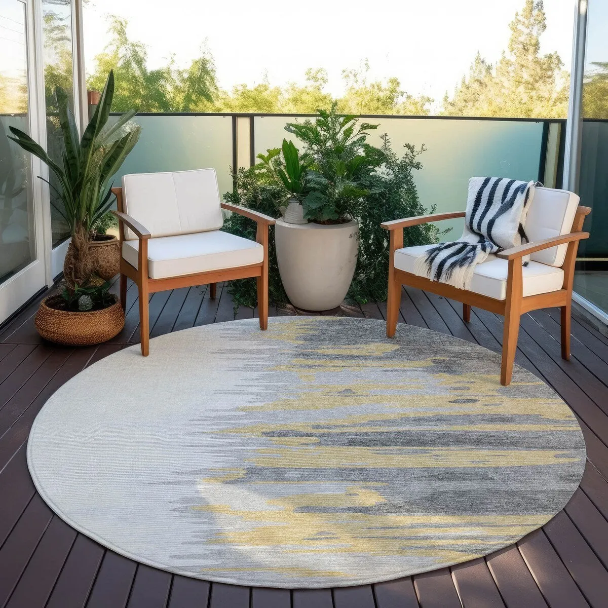 Machine Washable Indoor/ Outdoor Brushstrokes Ombre Chantille Rug