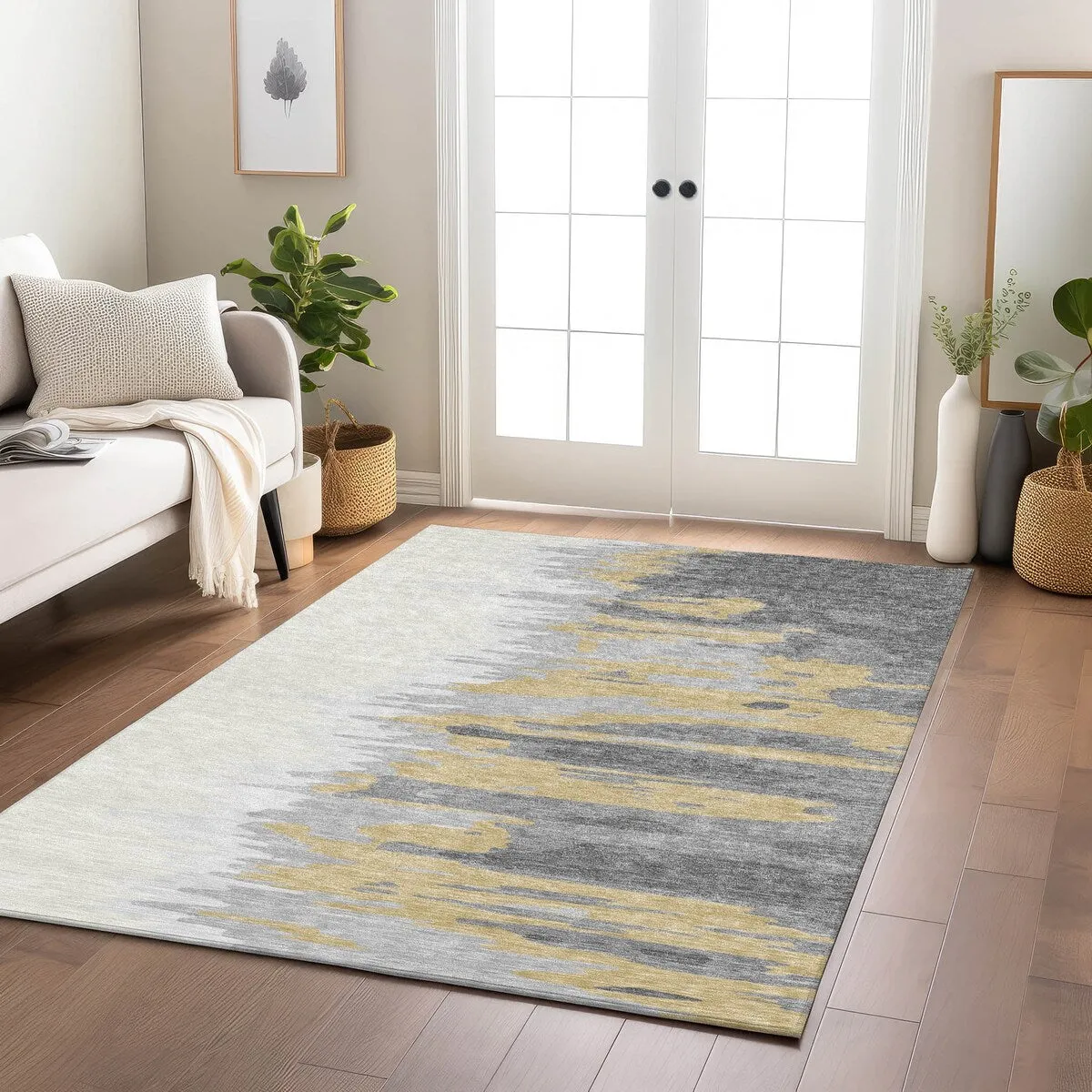 Machine Washable Indoor/ Outdoor Brushstrokes Ombre Chantille Rug