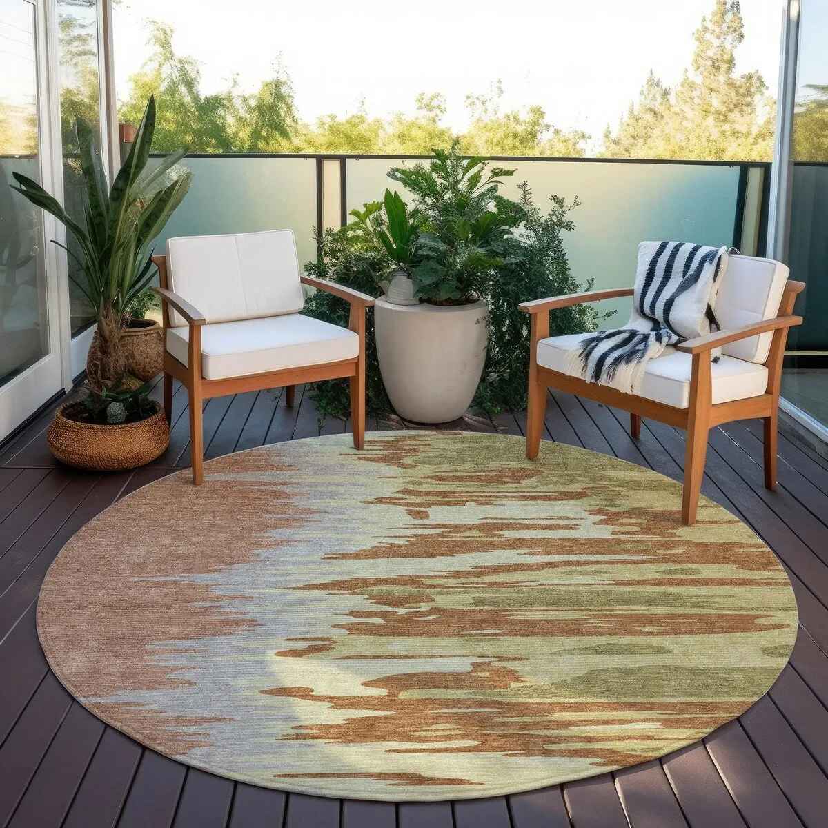 Machine Washable Indoor/ Outdoor Brushstrokes Ombre Chantille Rug