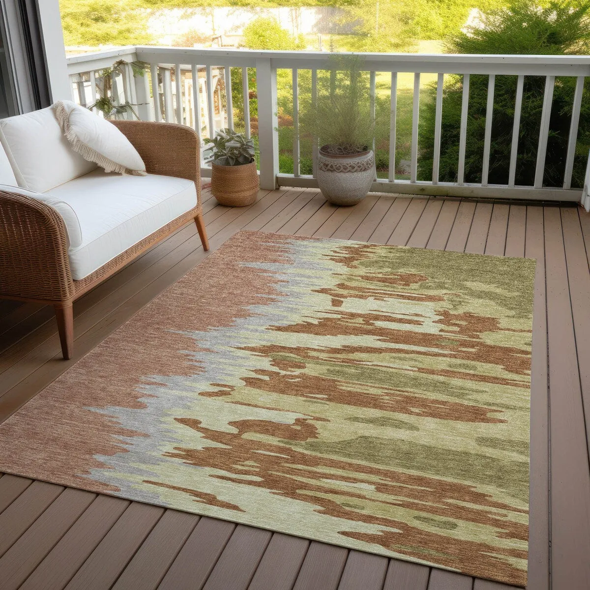 Machine Washable Indoor/ Outdoor Brushstrokes Ombre Chantille Rug