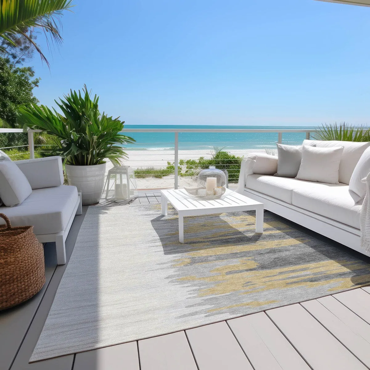 Machine Washable Indoor/ Outdoor Brushstrokes Ombre Chantille Rug
