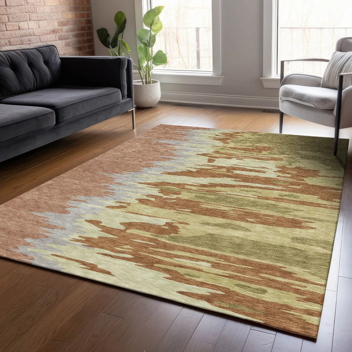 Machine Washable Indoor/ Outdoor Brushstrokes Ombre Chantille Rug