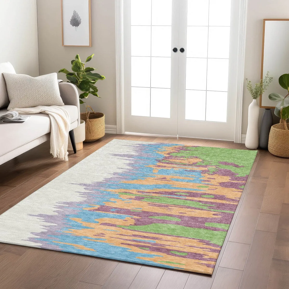 Machine Washable Indoor/ Outdoor Brushstrokes Ombre Chantille Rug
