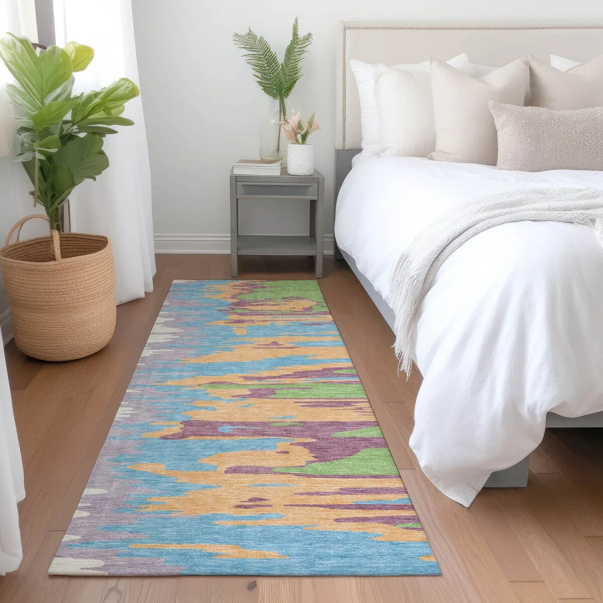Machine Washable Indoor/ Outdoor Brushstrokes Ombre Chantille Rug