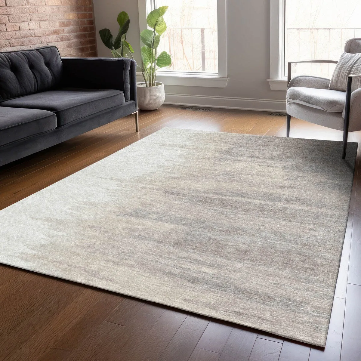 Machine Washable Indoor/ Outdoor Brushstrokes Ombre Chantille Rug