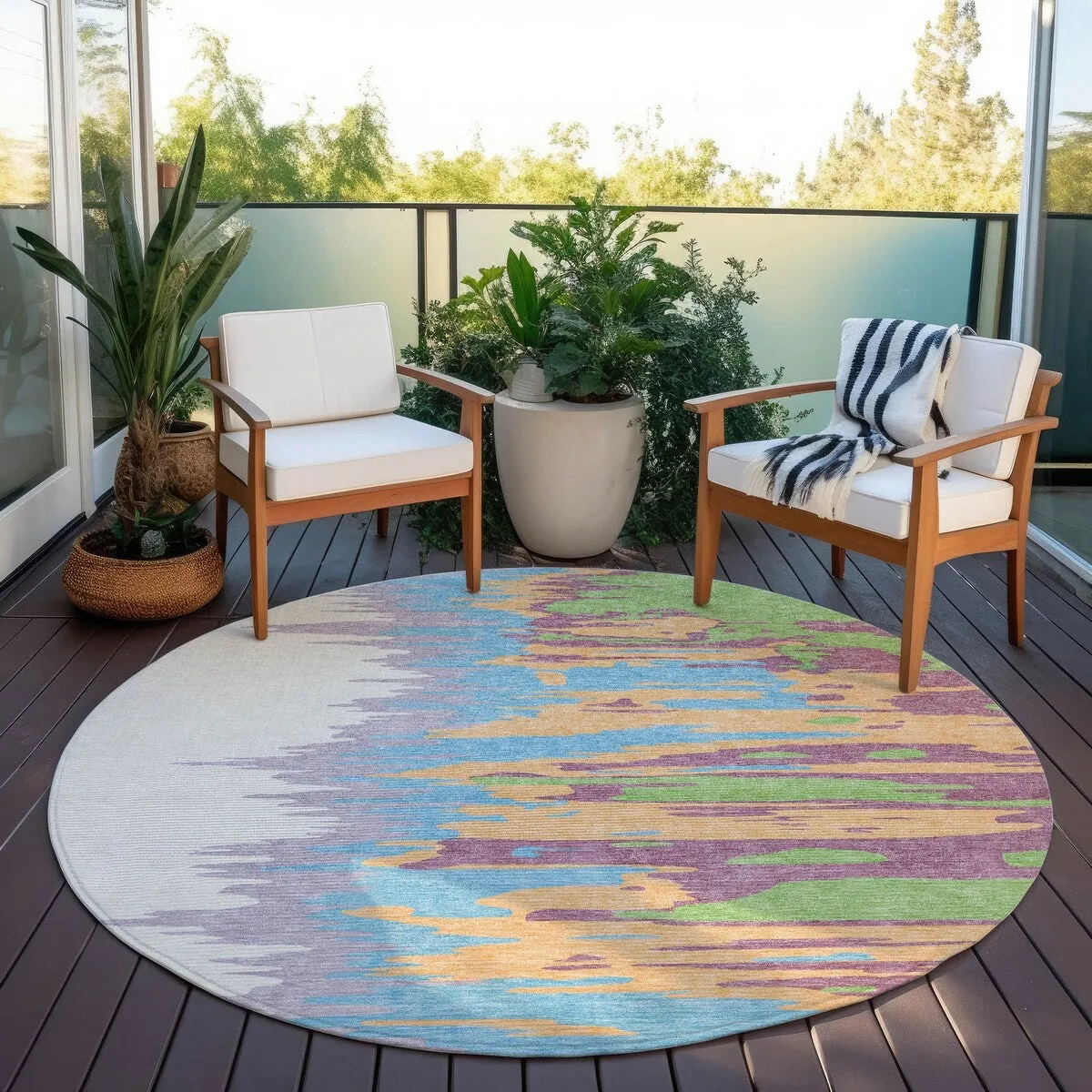 Machine Washable Indoor/ Outdoor Brushstrokes Ombre Chantille Rug