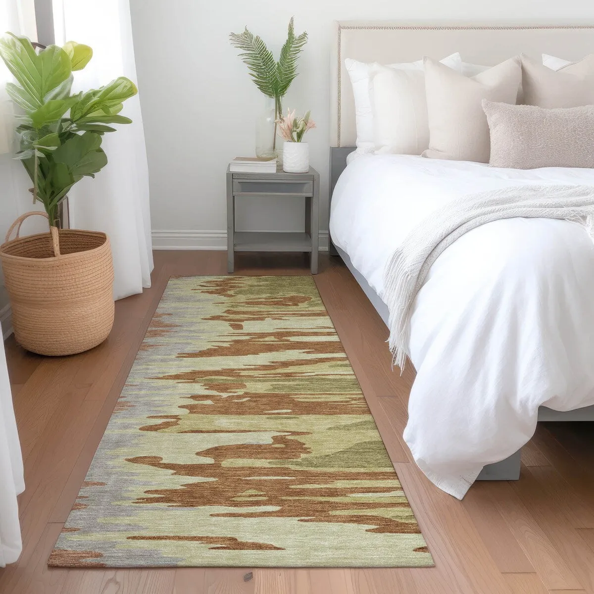 Machine Washable Indoor/ Outdoor Brushstrokes Ombre Chantille Rug