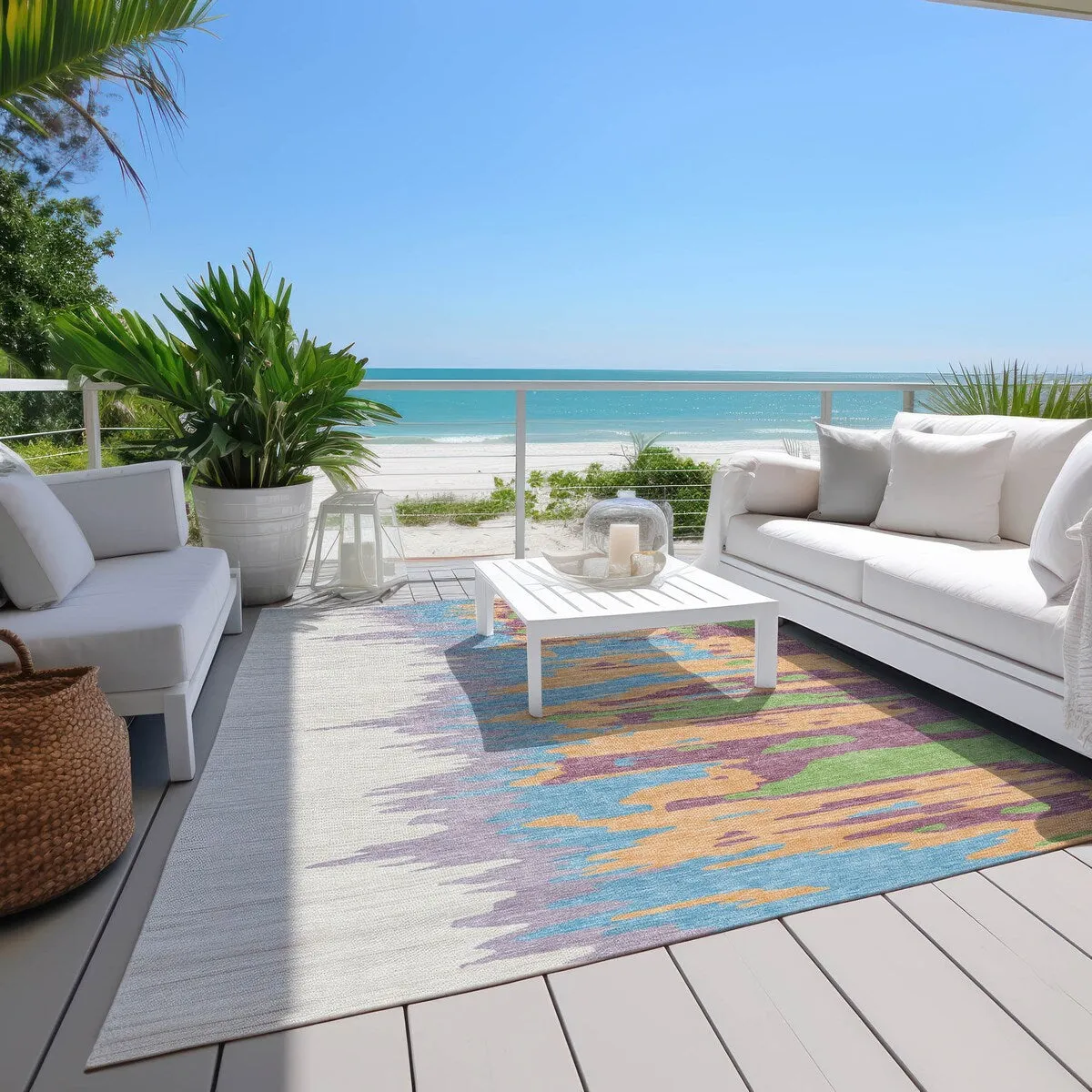 Machine Washable Indoor/ Outdoor Brushstrokes Ombre Chantille Rug
