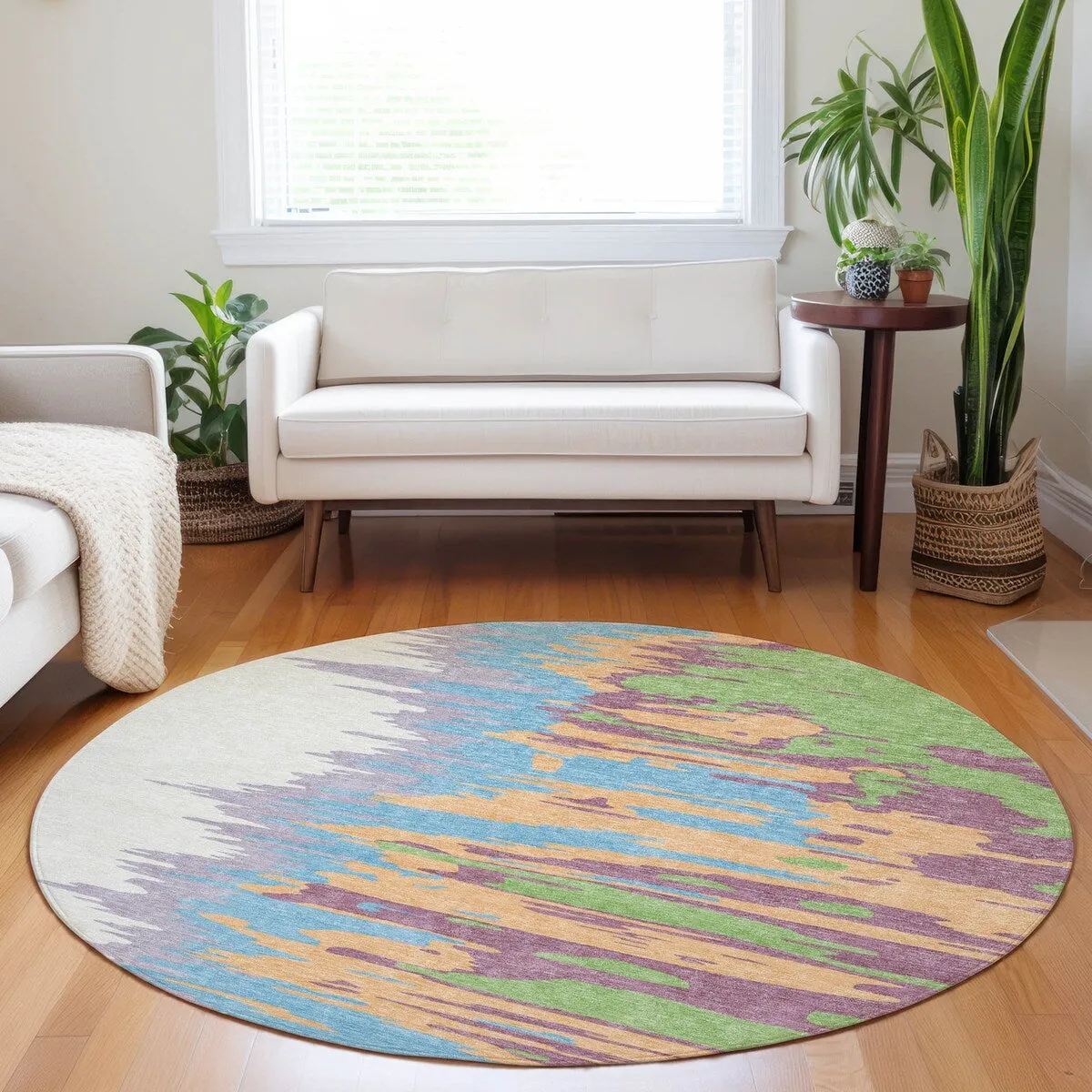 Machine Washable Indoor/ Outdoor Brushstrokes Ombre Chantille Rug