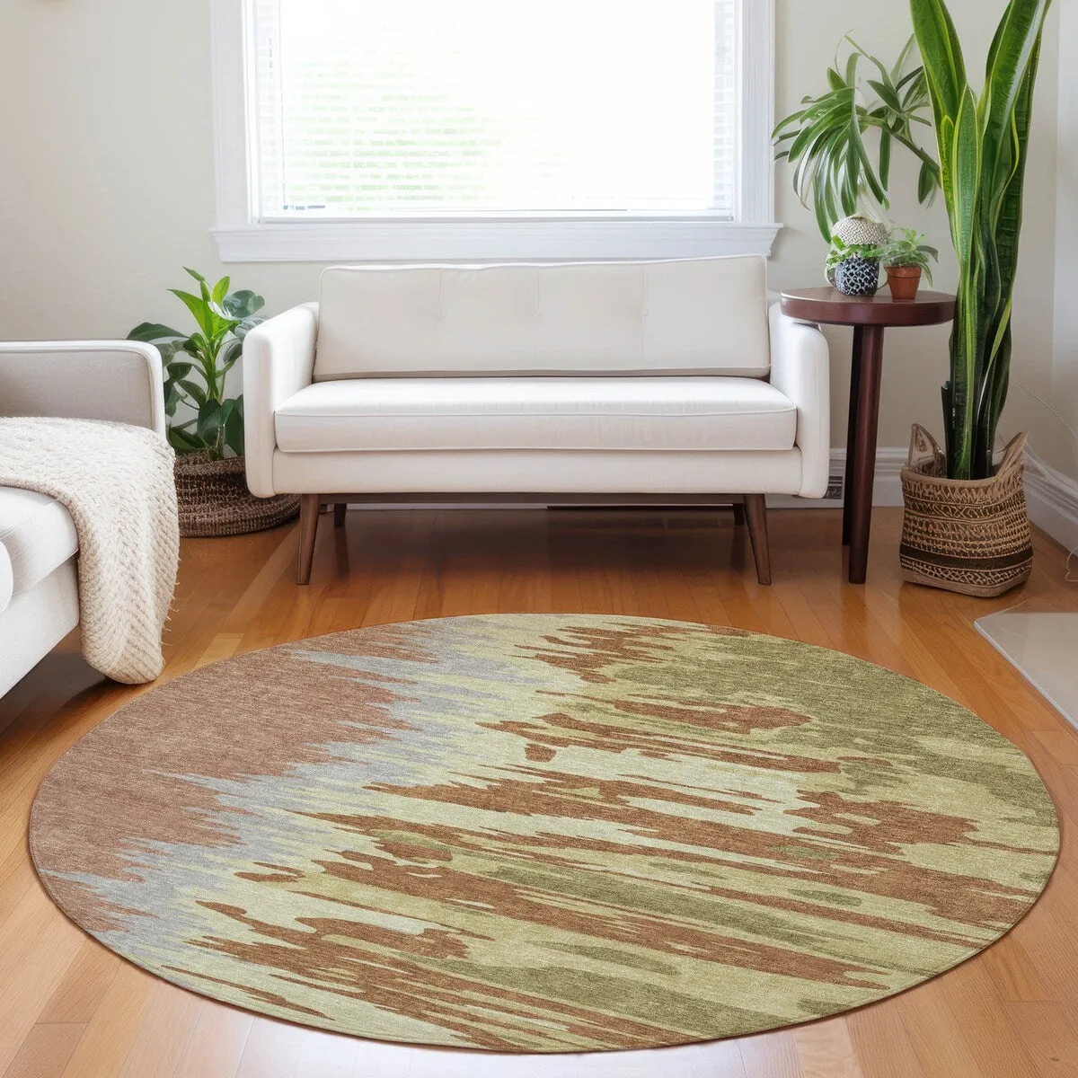 Machine Washable Indoor/ Outdoor Brushstrokes Ombre Chantille Rug